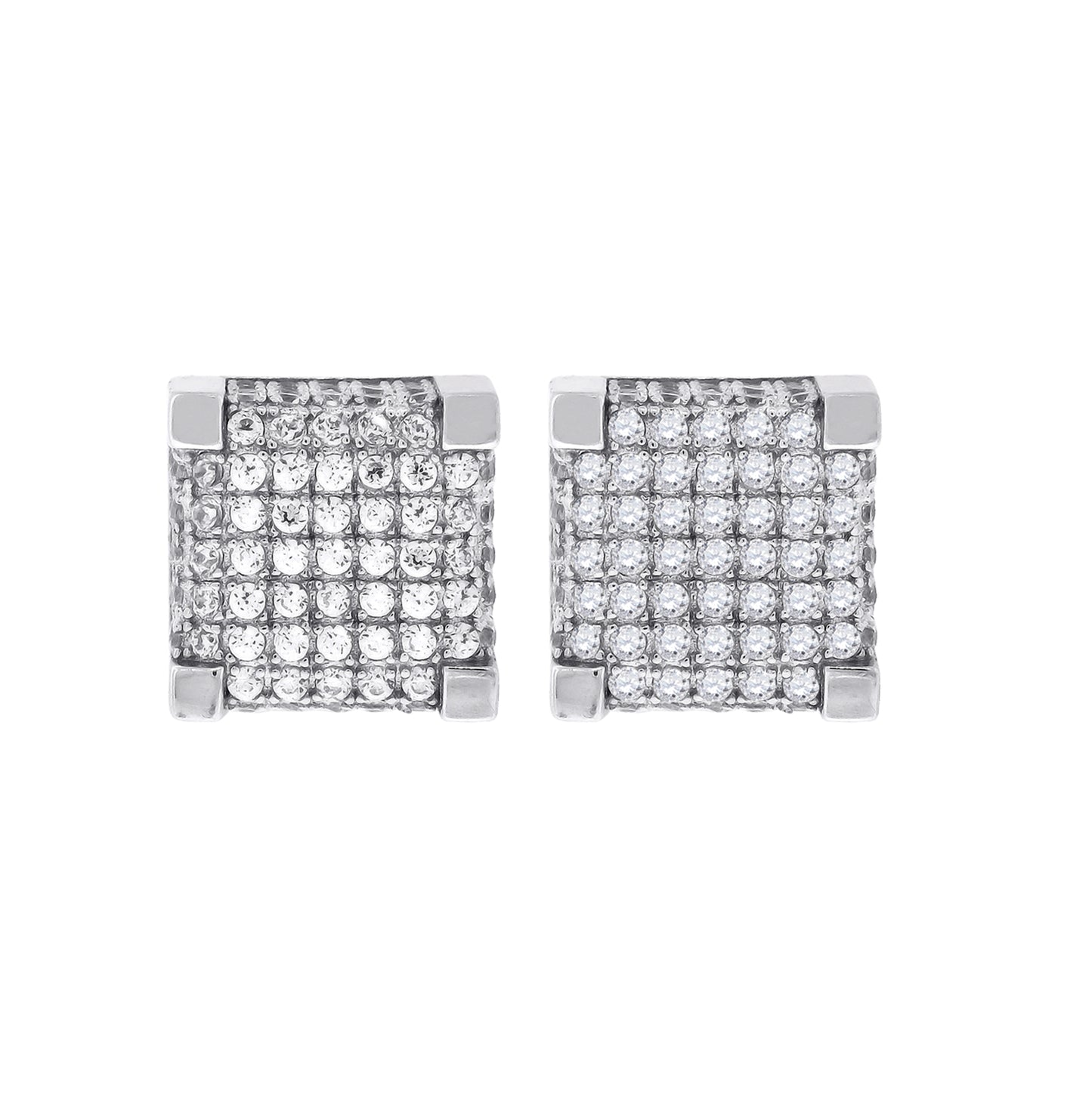 Sterling Silver Womens Cubic Zirconia Square Stud Earrings