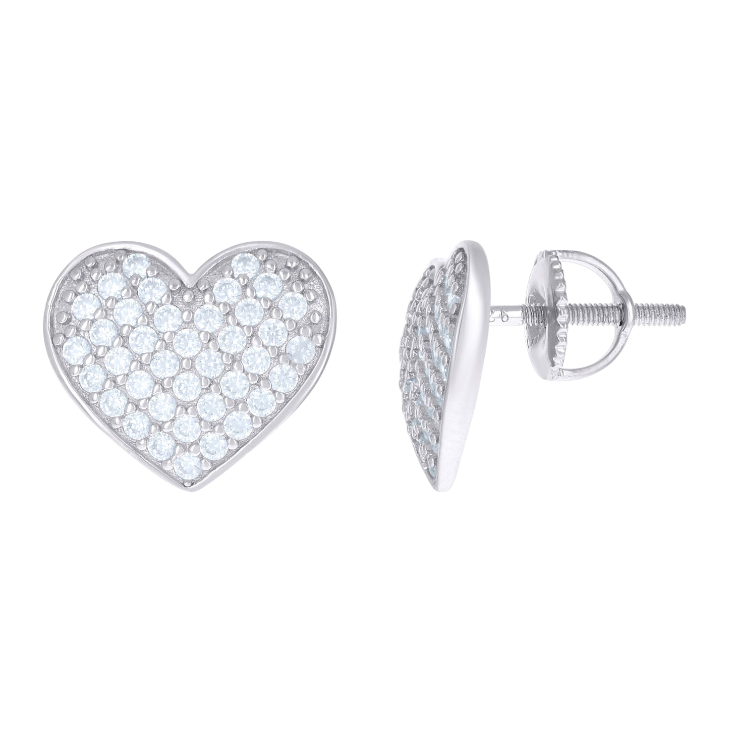 Sterling Silver Womens Cubic Zirconia Heart Stud Earrings