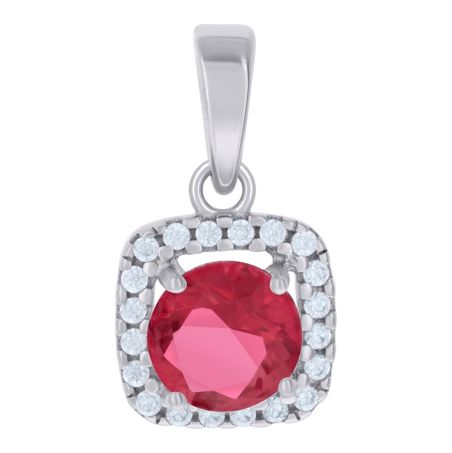 Sterling Silver Womens Red Cubic Zirconia Fashion Square Charm Pendant