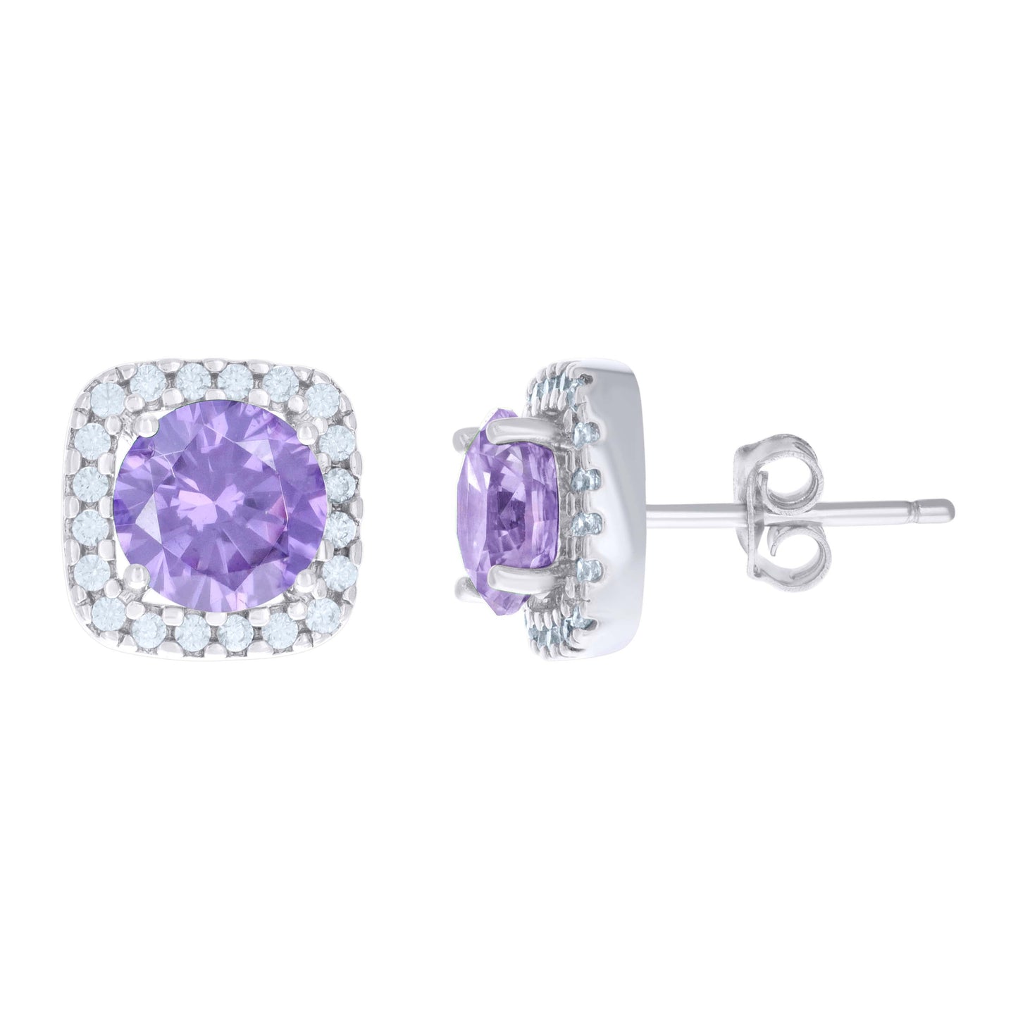 Sterling Silver Womens Purple Cubic Zirconia Square Stud Earrings