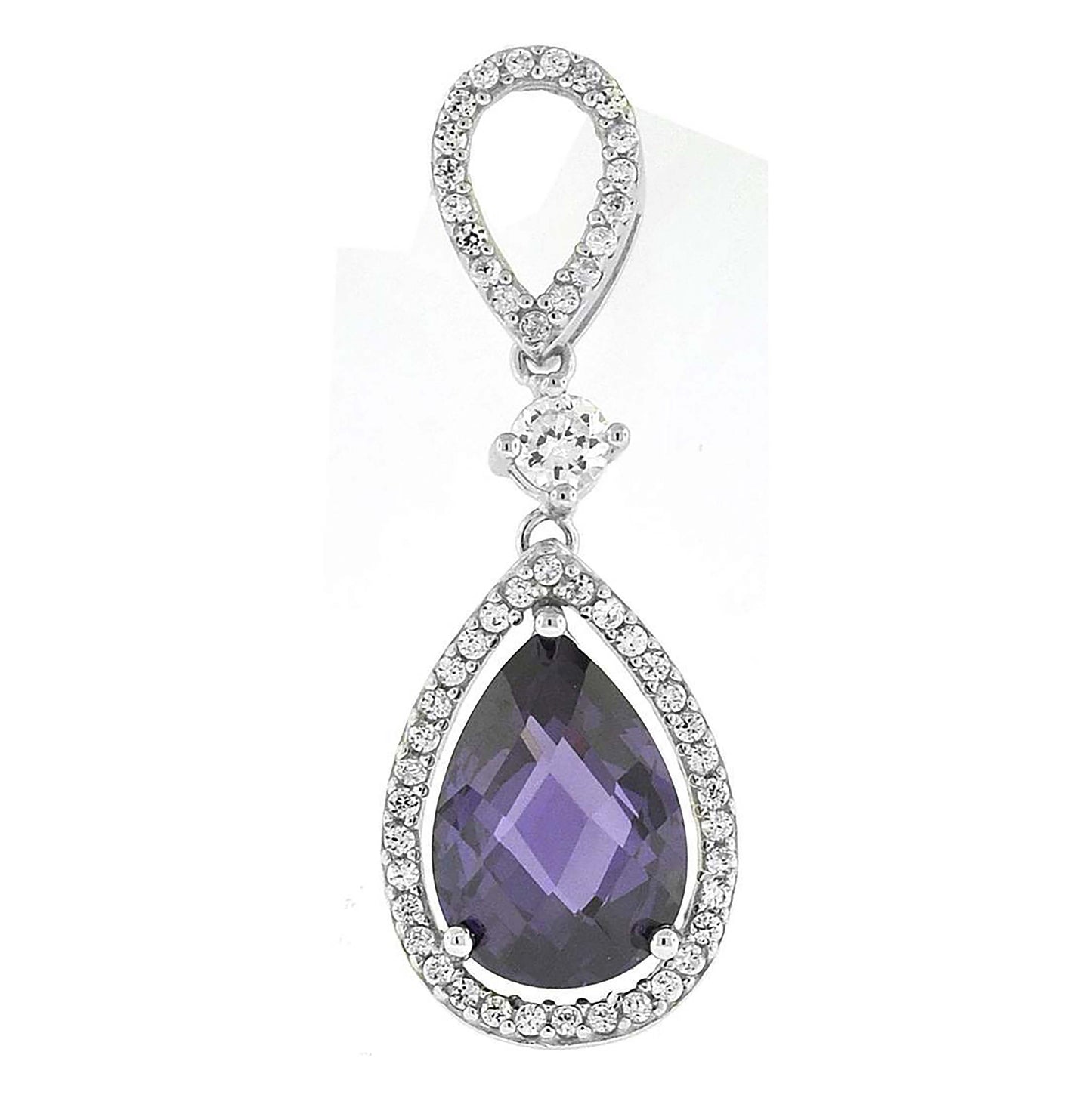 Sterling Silver Womens Cubic Zirconia Teardrop Charm Pendant