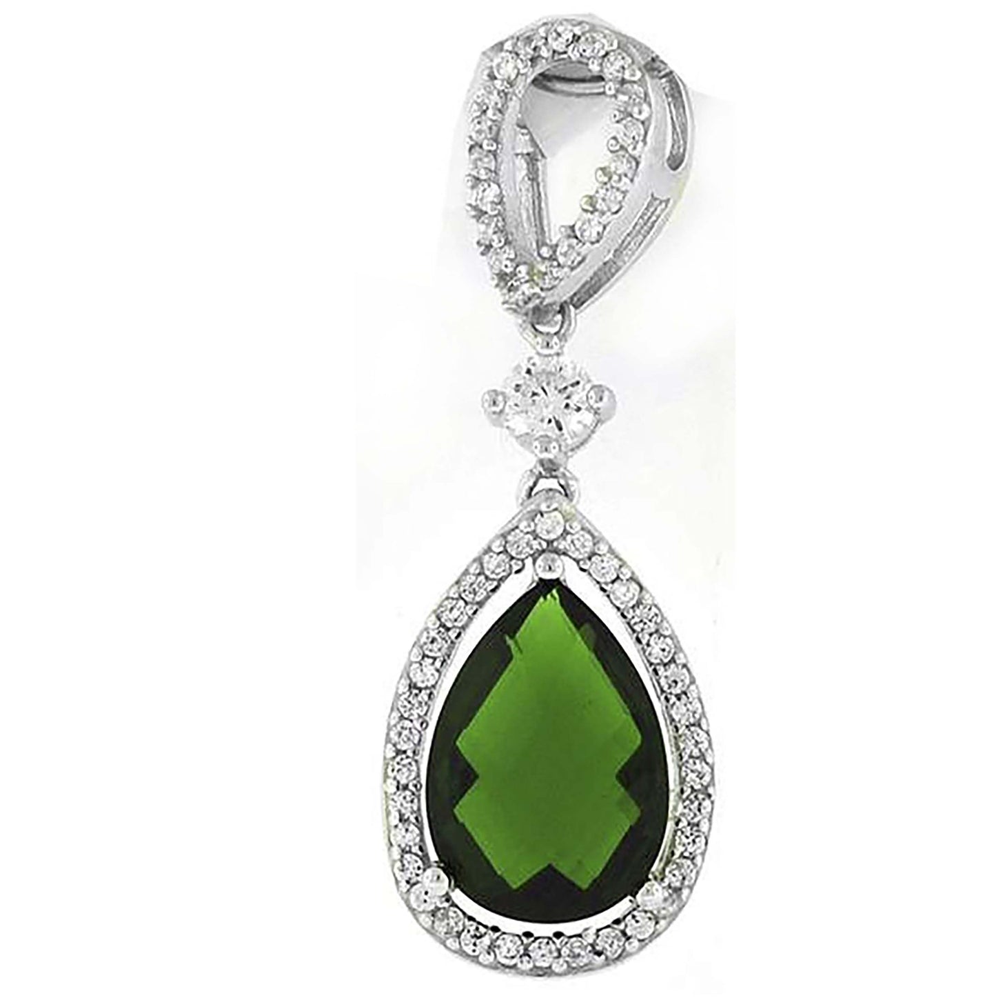 Sterling Silver Womens Cubic Zirconia Teardrop Charm Pendant