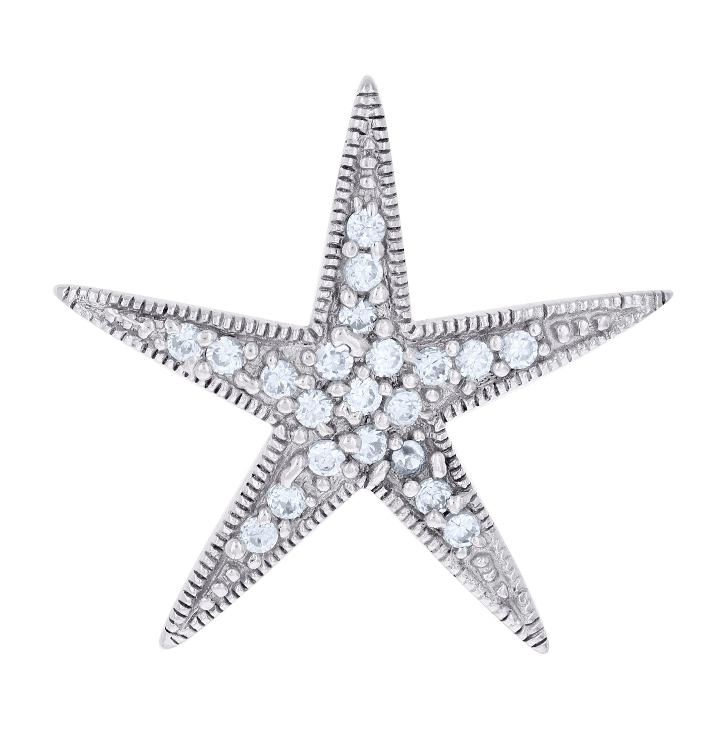 Sterling Silver Womens Cubic-Zirconia Star Fish Ocean Charm Pendant