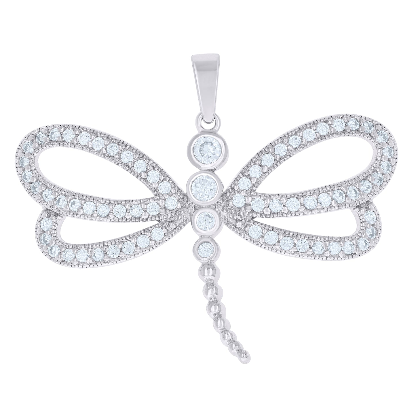 Sterling Silver Womens Cubic-Zirconia Dragonfly Insect Wildlife Fashion Pendant