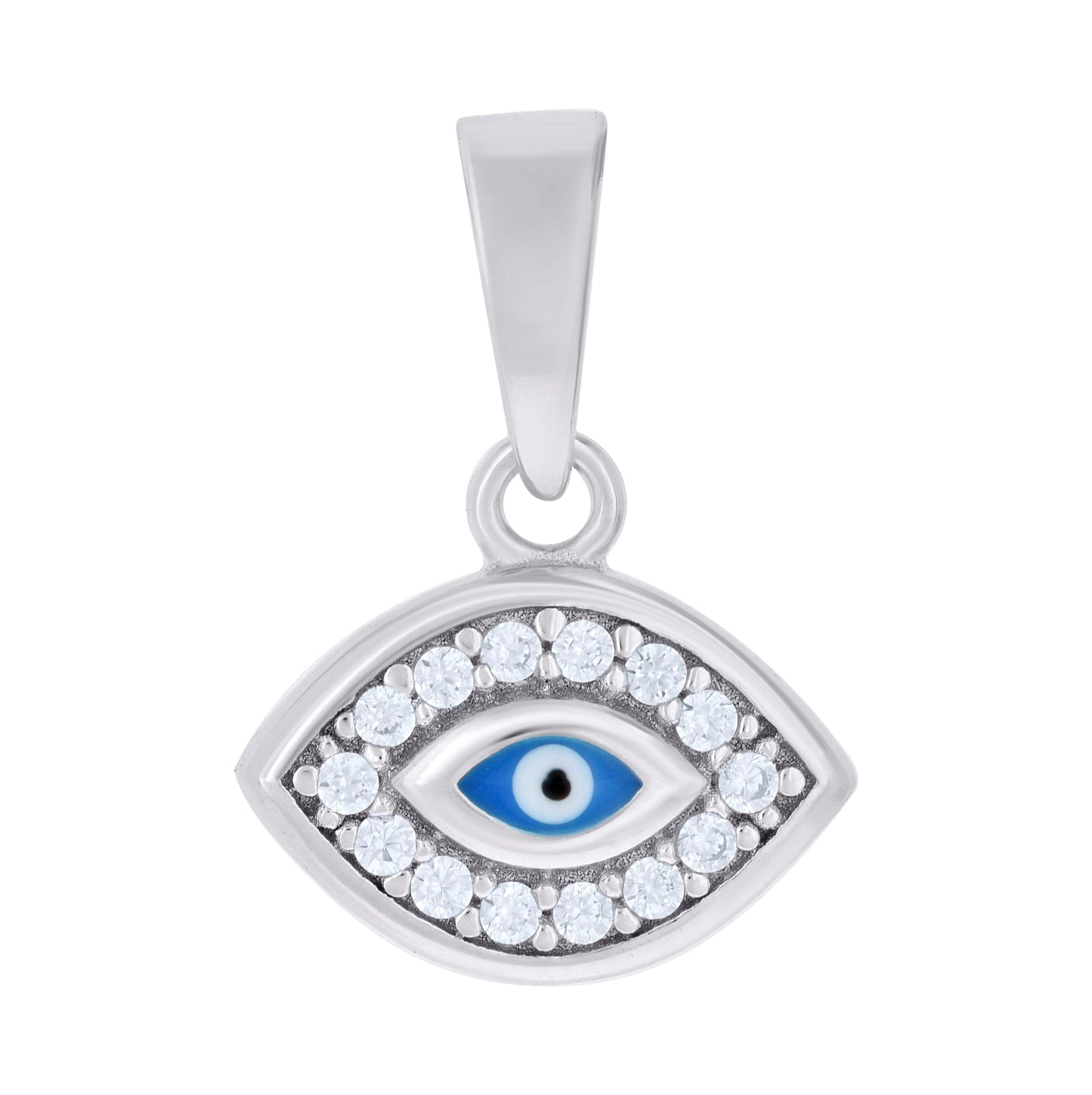 Sterling Silver Mens Cubic Zirconia Evil Eye Enamel Good Luck Charm Pendant