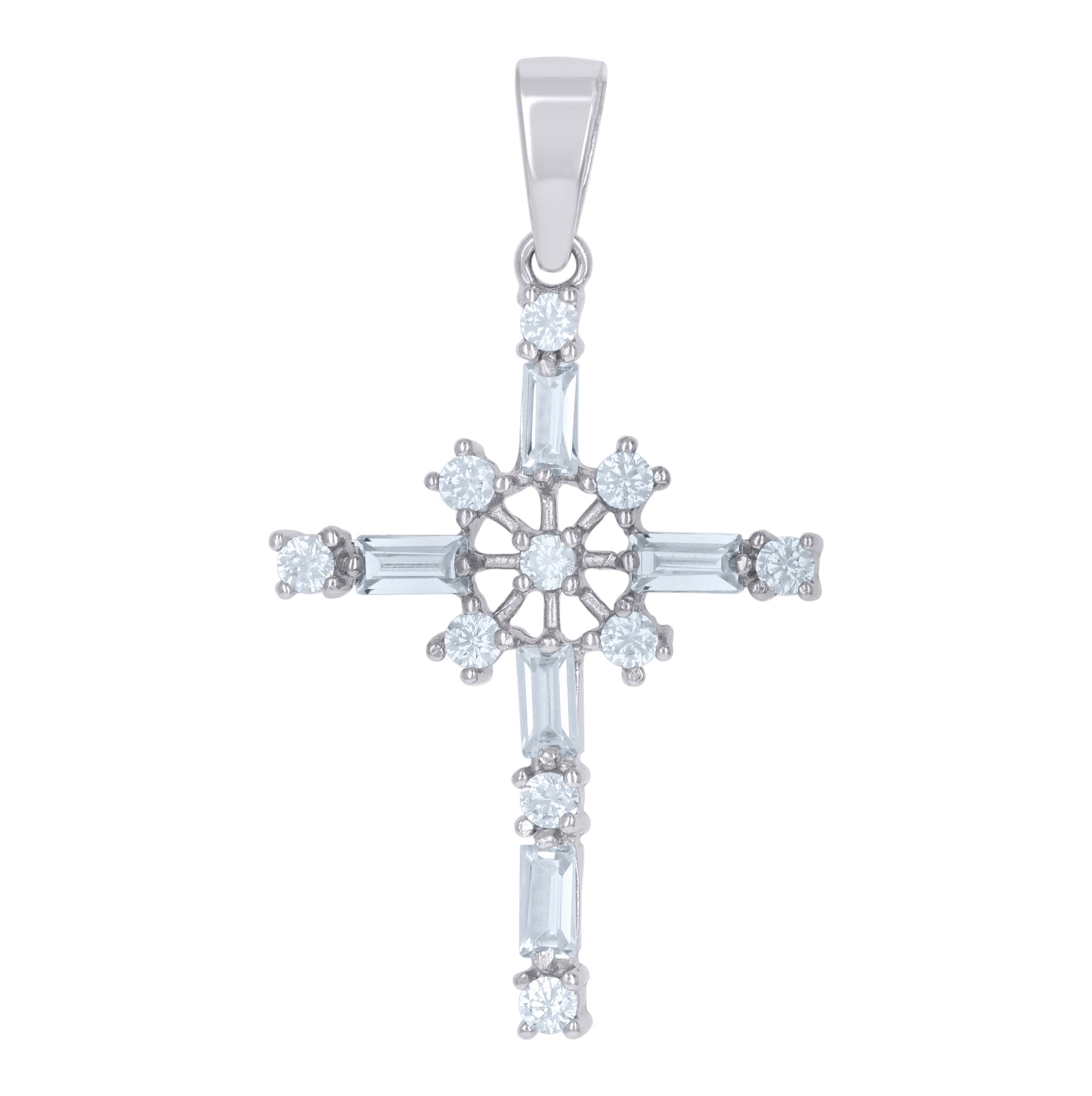 Sterling Silver Mens Cubic Zirconia Cross Religious Charm Pendant