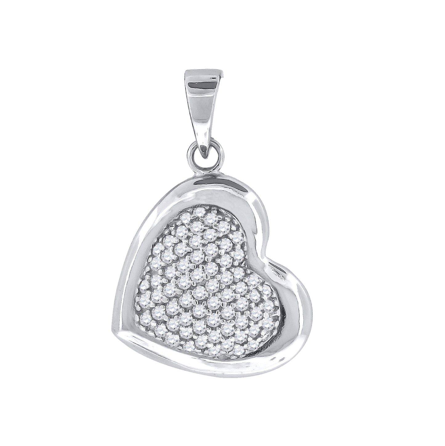 Sterling Silver Womens Cubic-Zirconia Heart Charm Pendant