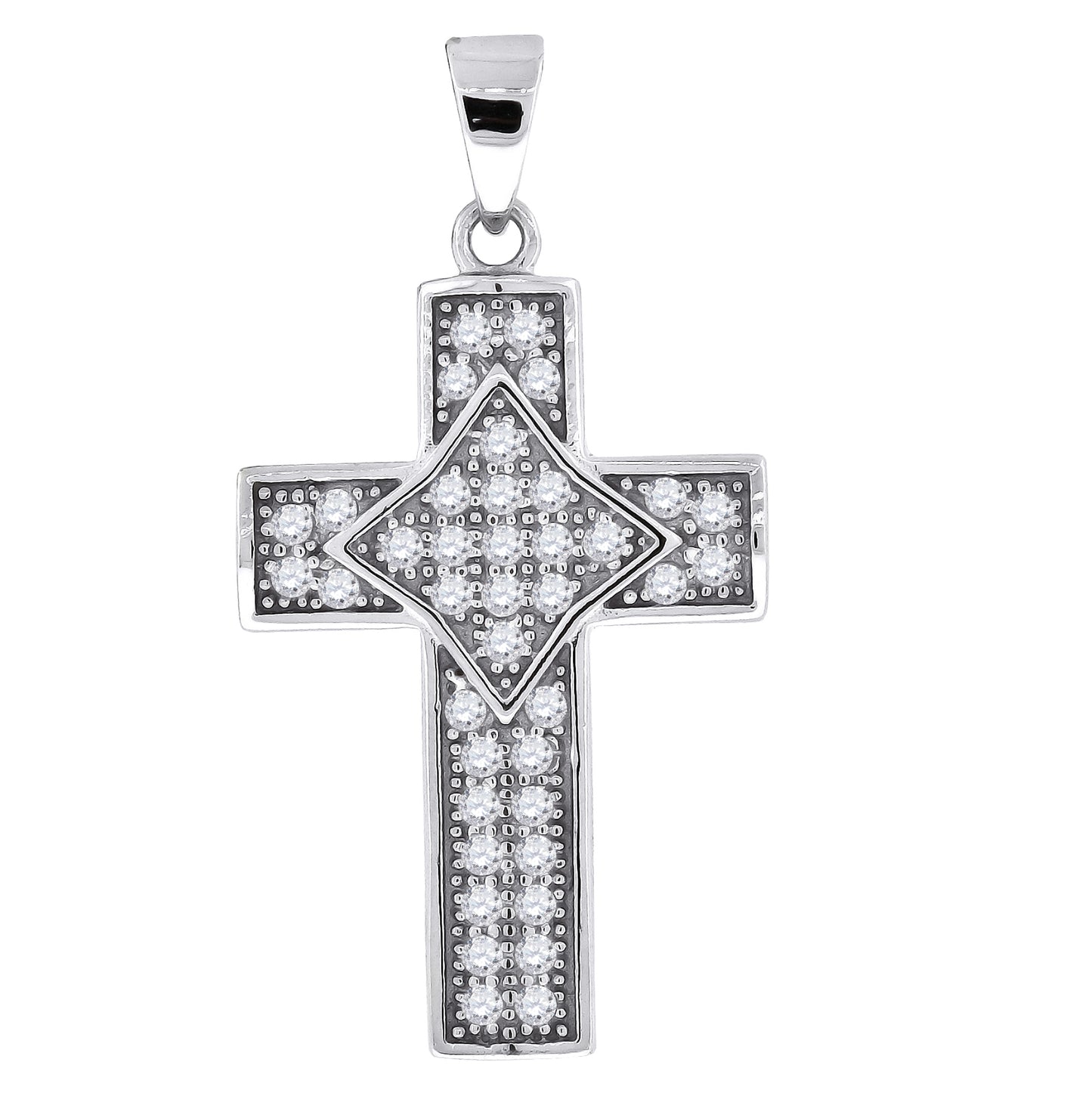 Sterling Silver Unisex Cubic Zirconia Cross Religious Charm Pendant