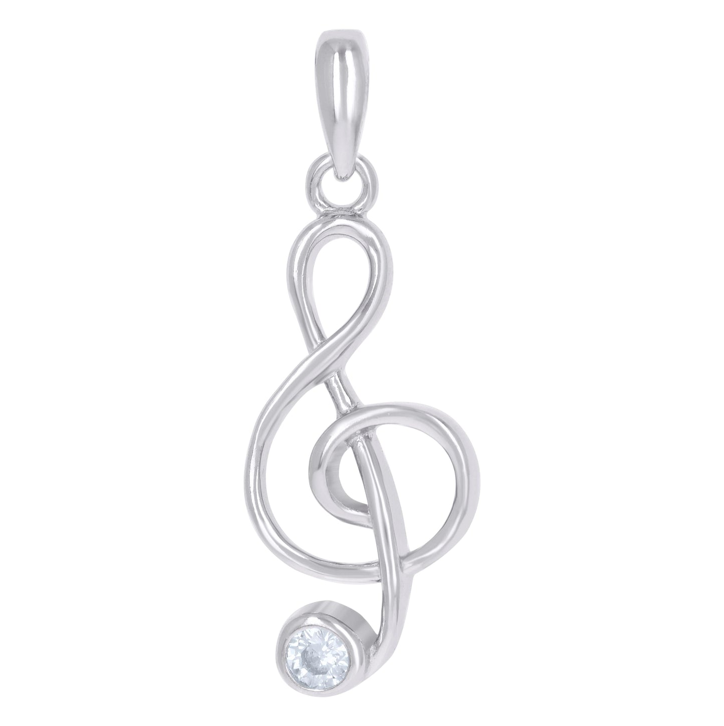 Sterling Silver Unisex Cubic Zirconia Note Treble Clef Charm Pendant