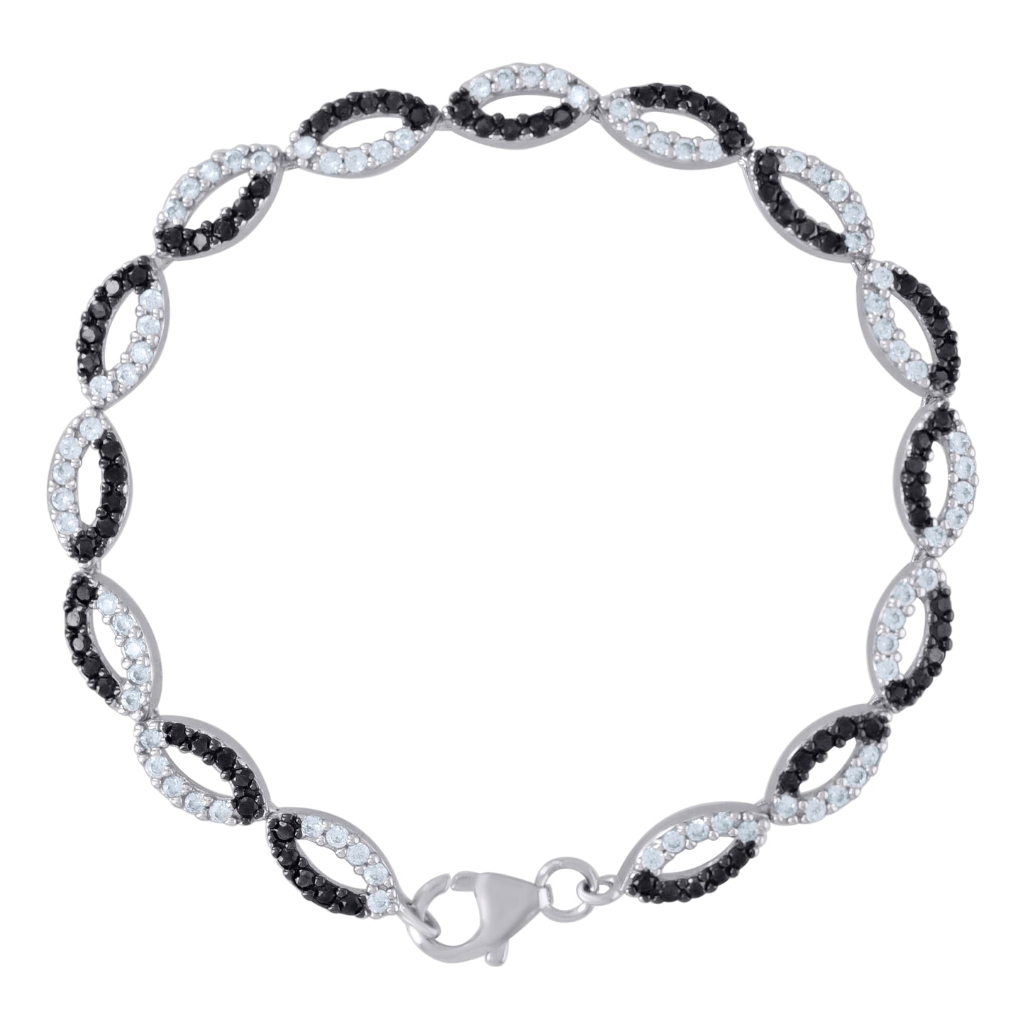Sterling Silver Womens Black & White Micropave Cubic Zirconia Link Bracelet