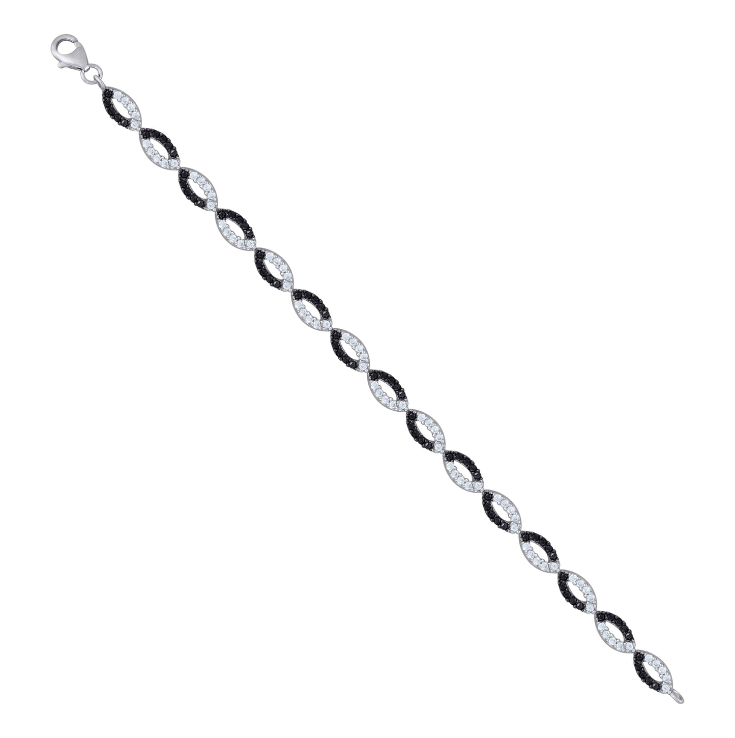 Sterling Silver Womens Black & White Micropave Cubic Zirconia Link Bracelet