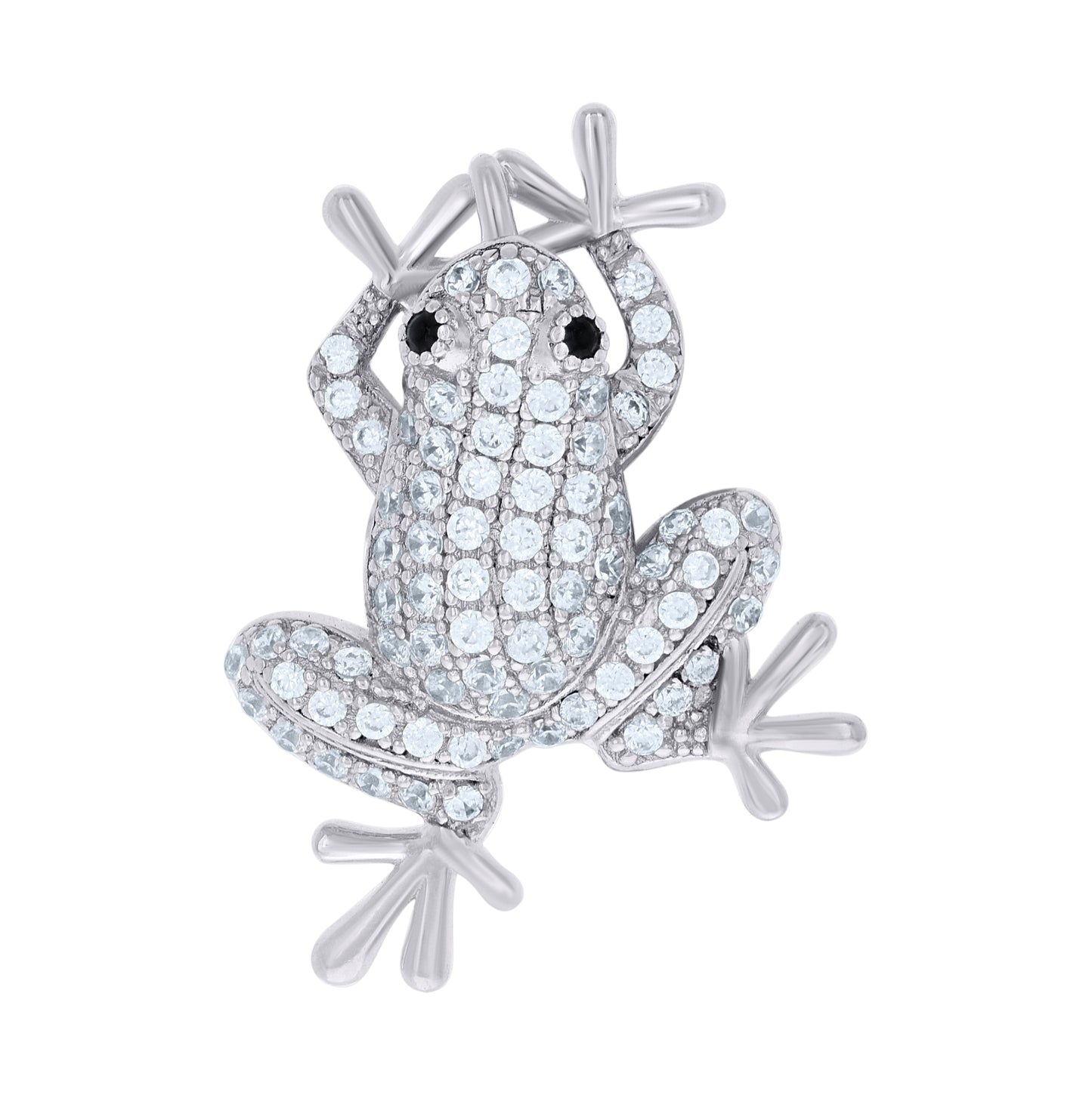 Sterling Silver Women Black White Cubic-Zirconia Frog Animal Wildlife Charm Pendant