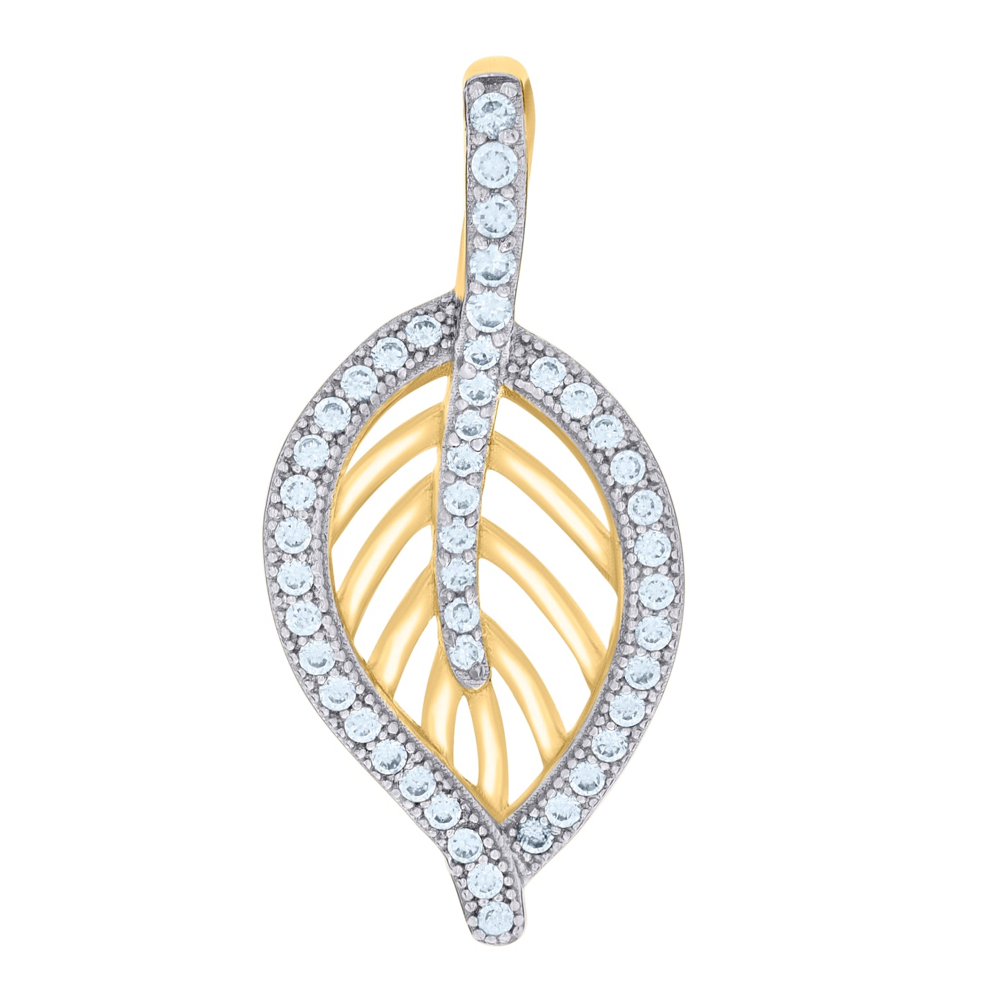 Sterling Silver Yellow-tone Womens Cubic-Zirconia Leaf Fashion Charm Pendant