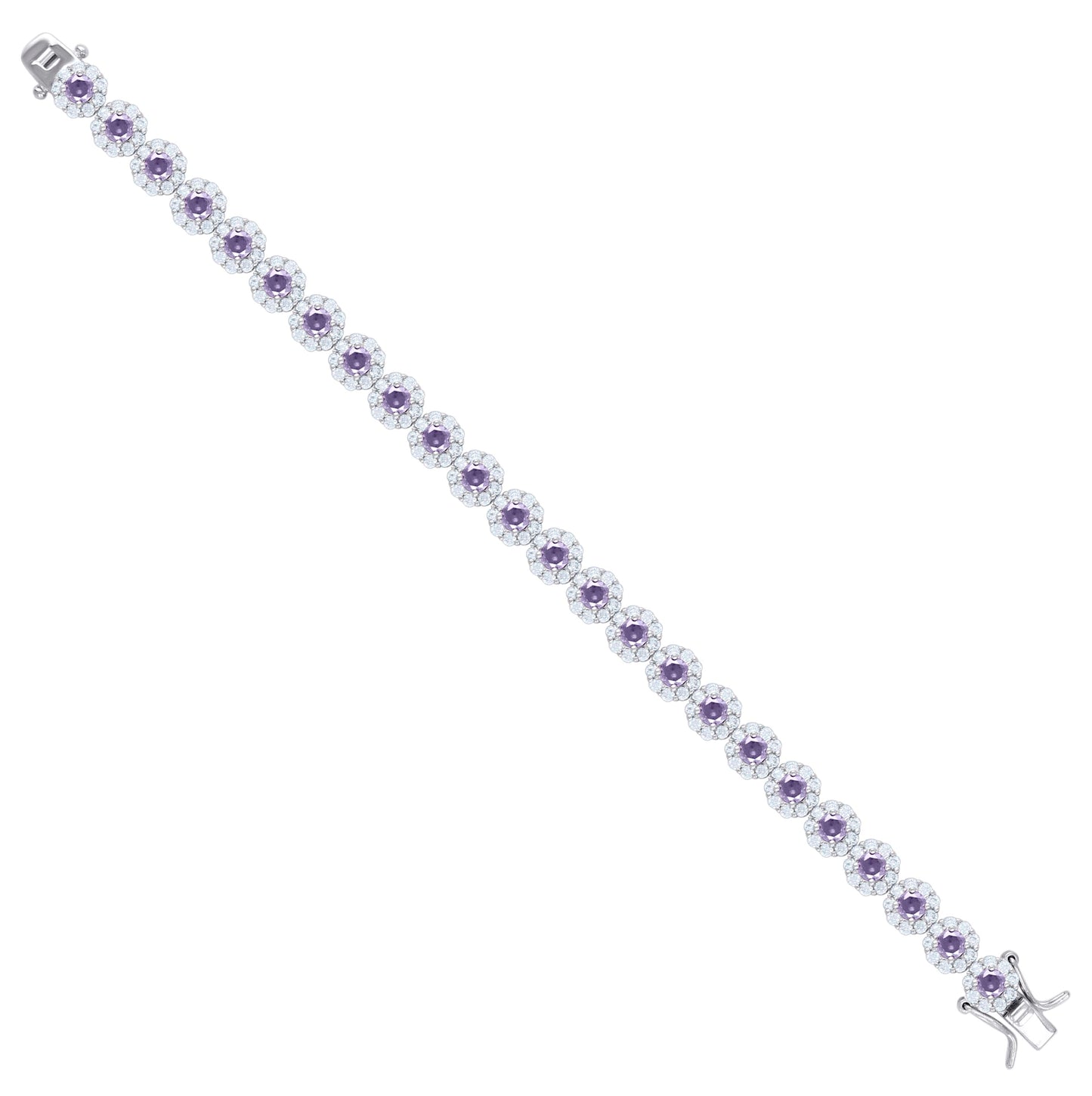 Sterling Silver Womens Cubic Zirconia Fancy Tennis Flower Bracelet Size 8 Inches