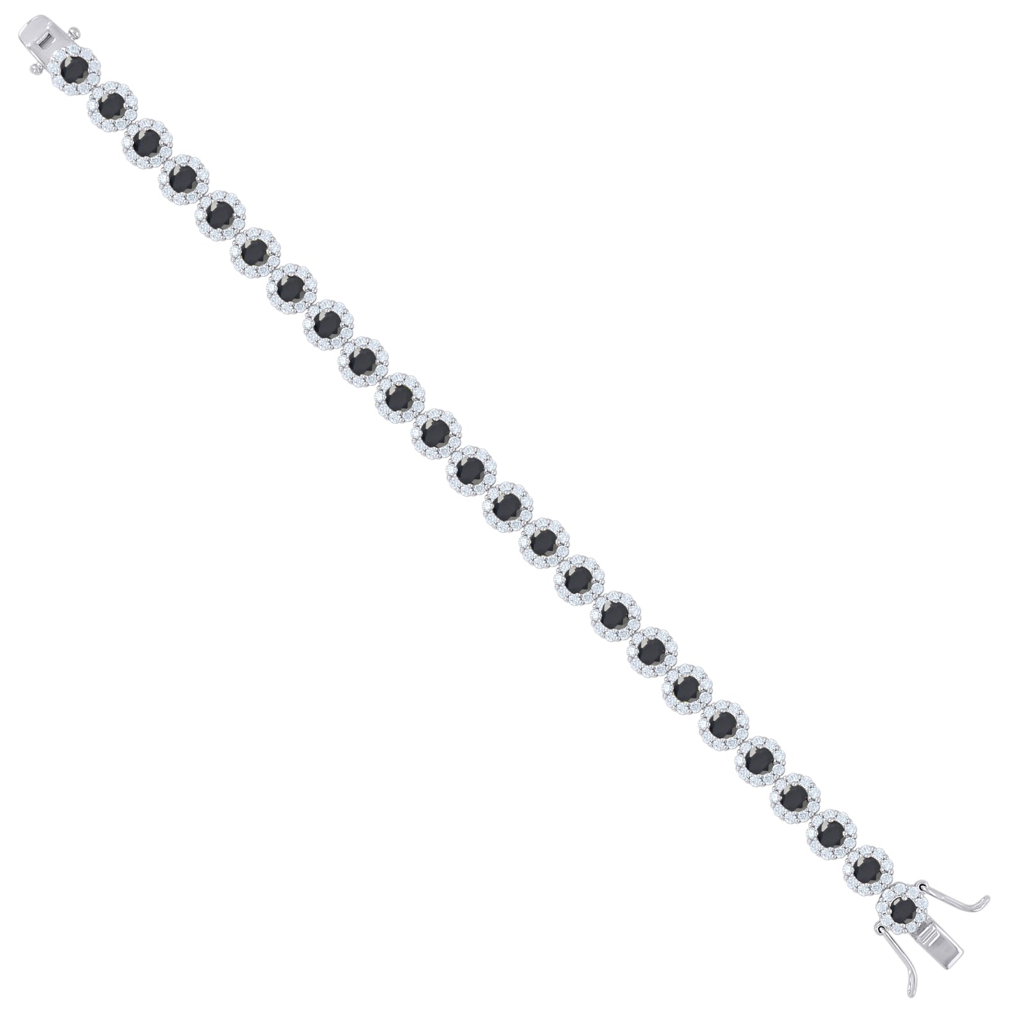 Sterling Silver Womens Cubic Zirconia Fancy Tennis Flower Bracelet Size 8 Inches