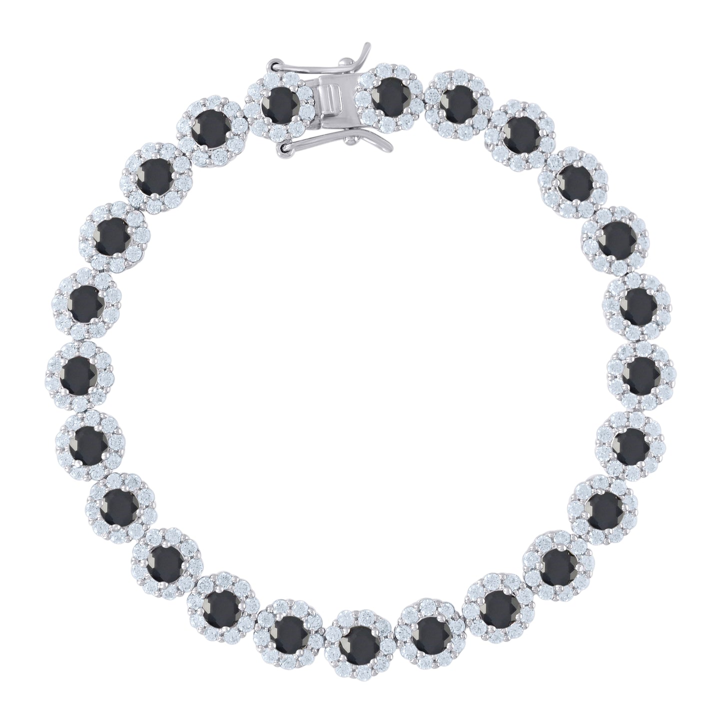 Sterling Silver Womens Cubic Zirconia Fancy Tennis Flower Bracelet Size 8 Inches