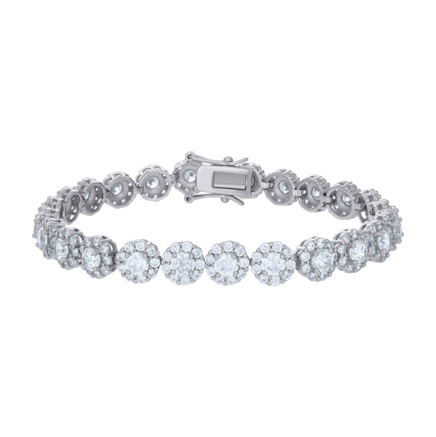 Sterling Silver Womens Cubic Zirconia Fancy Tennis Flower Bracelet Size 8 Inches