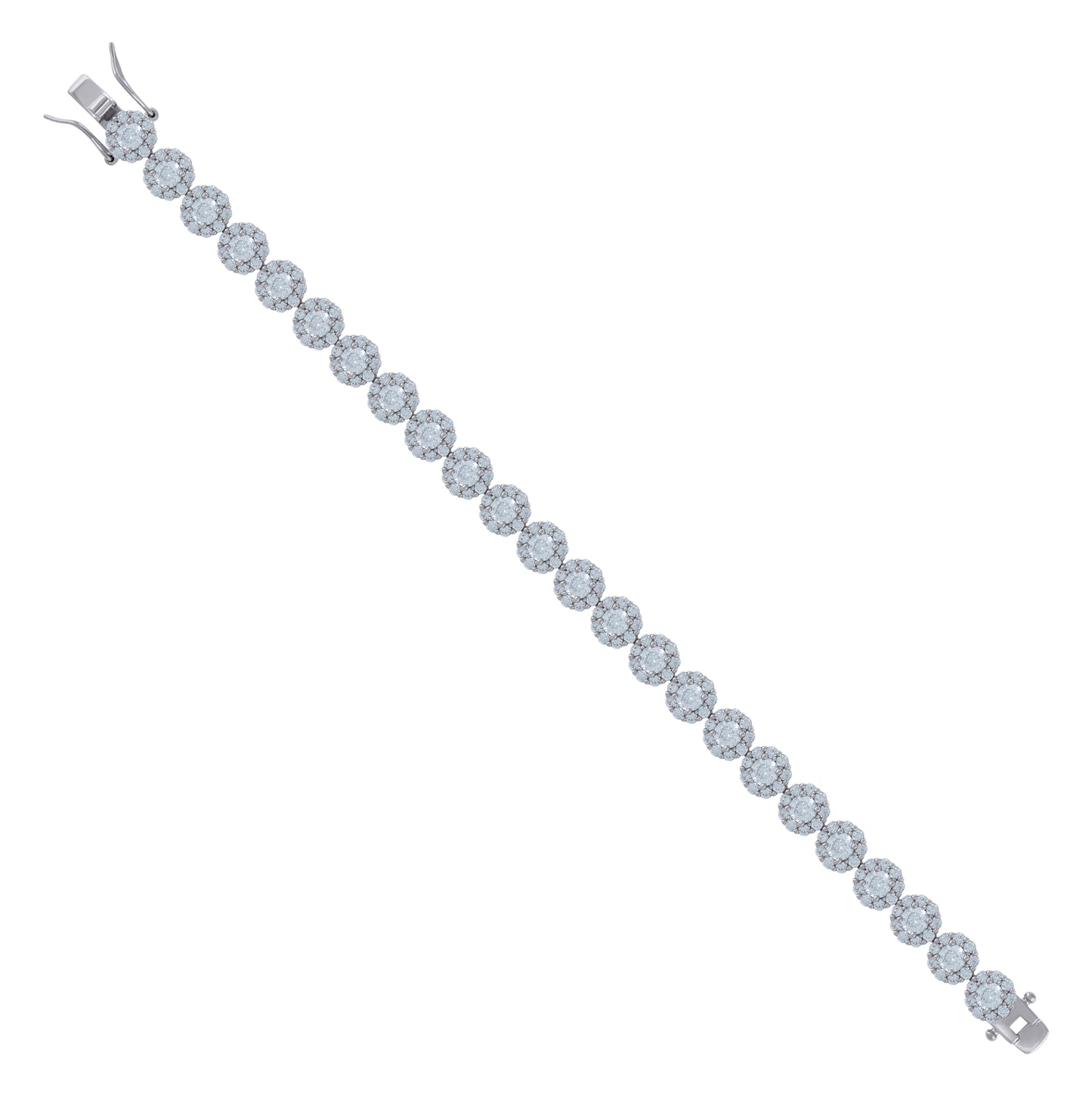 Sterling Silver Womens Cubic Zirconia Fancy Tennis Flower Bracelet Size 8 Inches