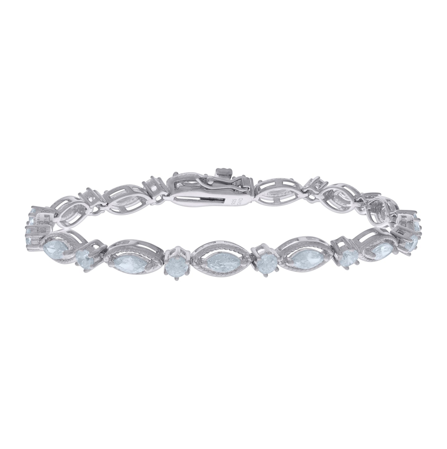 Sterling Silver Womens Cubic Zirconia Marquise Cut White Stone Bracelet