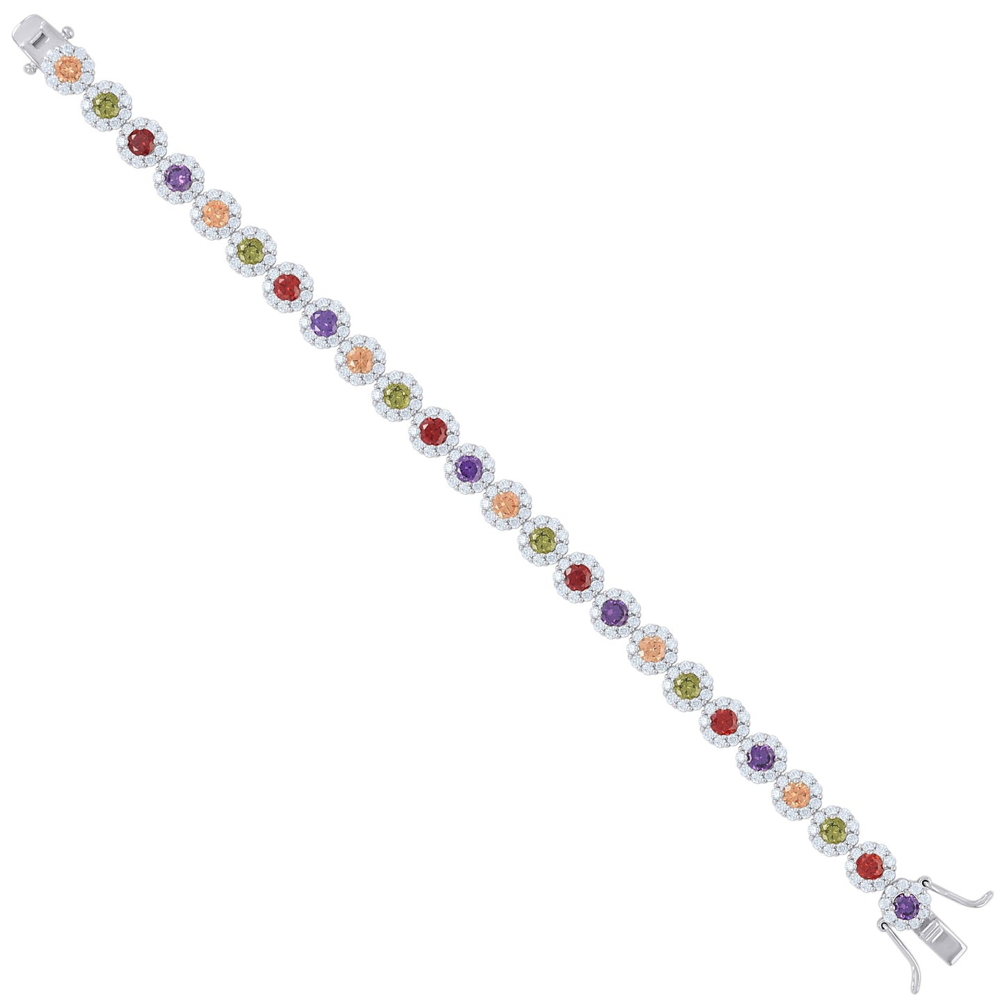 Sterling Silver Womens Cubic Zirconia Fancy Tennis Flower Bracelet Size 8 Inches