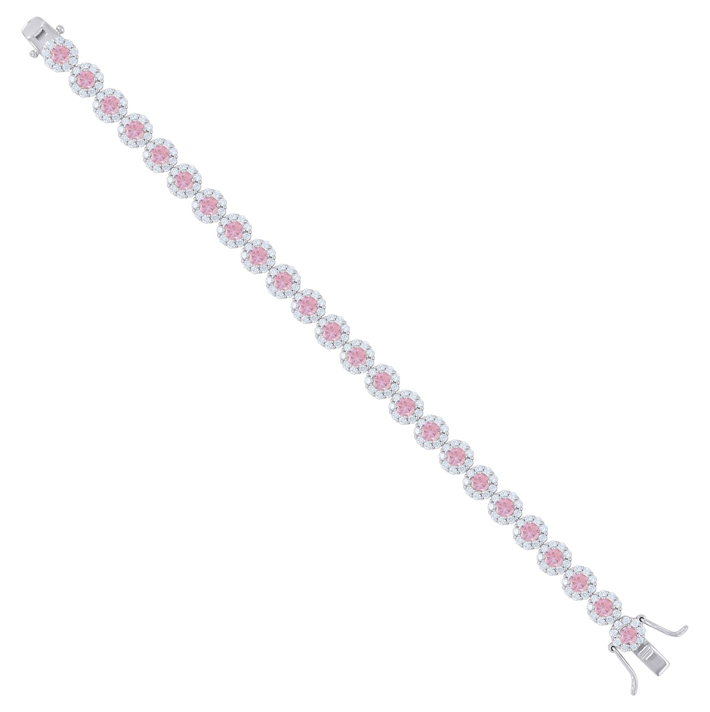 Sterling Silver Womens Cubic Zirconia Fancy Tennis Flower Bracelet Size 8 Inches
