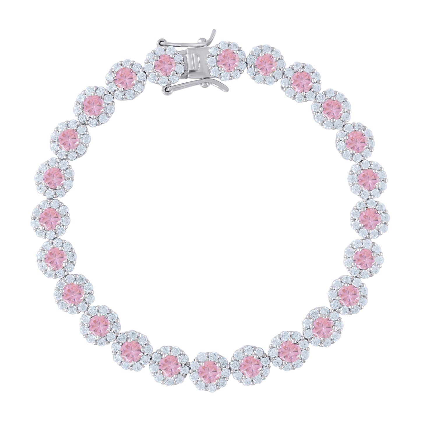 Sterling Silver Womens Cubic Zirconia Fancy Tennis Flower Bracelet Size 8 Inches