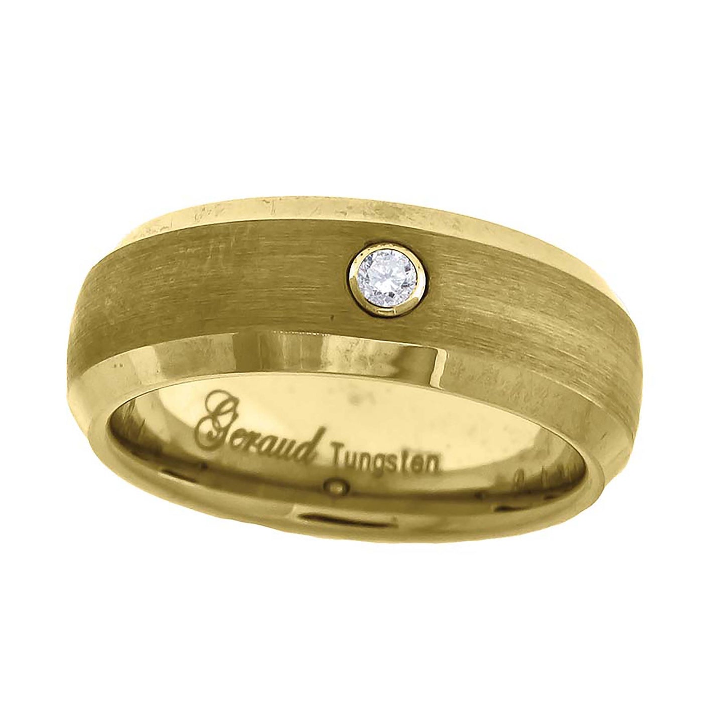 Tungsten Yellow Tone Mens Dome Brushed Cubic Zirconia Comfort-fit Bridal Anniversary Engagement Wedding Band Sizes 7 To 14