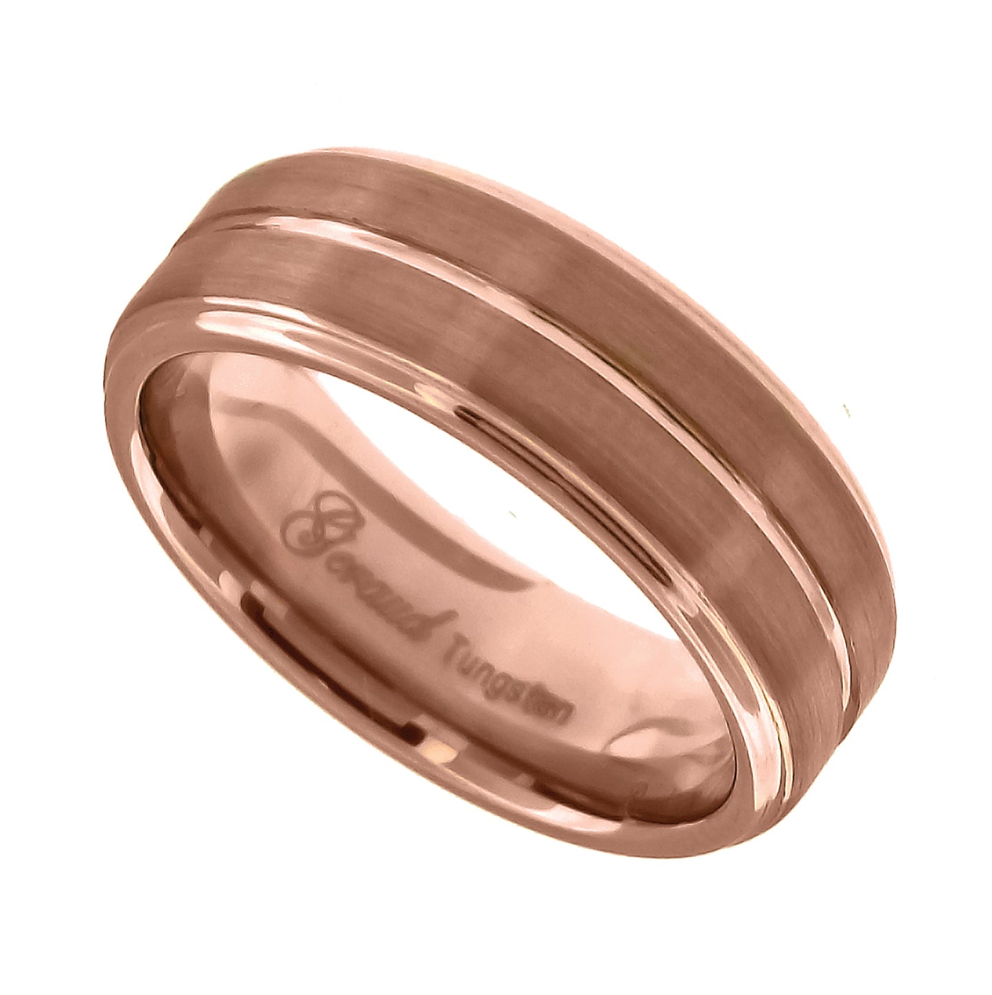 Tungsten Brushed Rose Gold-tone Mens Comfort-fit 8mm Sizes 7 - 14 Bridal Anniversary Engagement Wedding Band with Inlay Groove