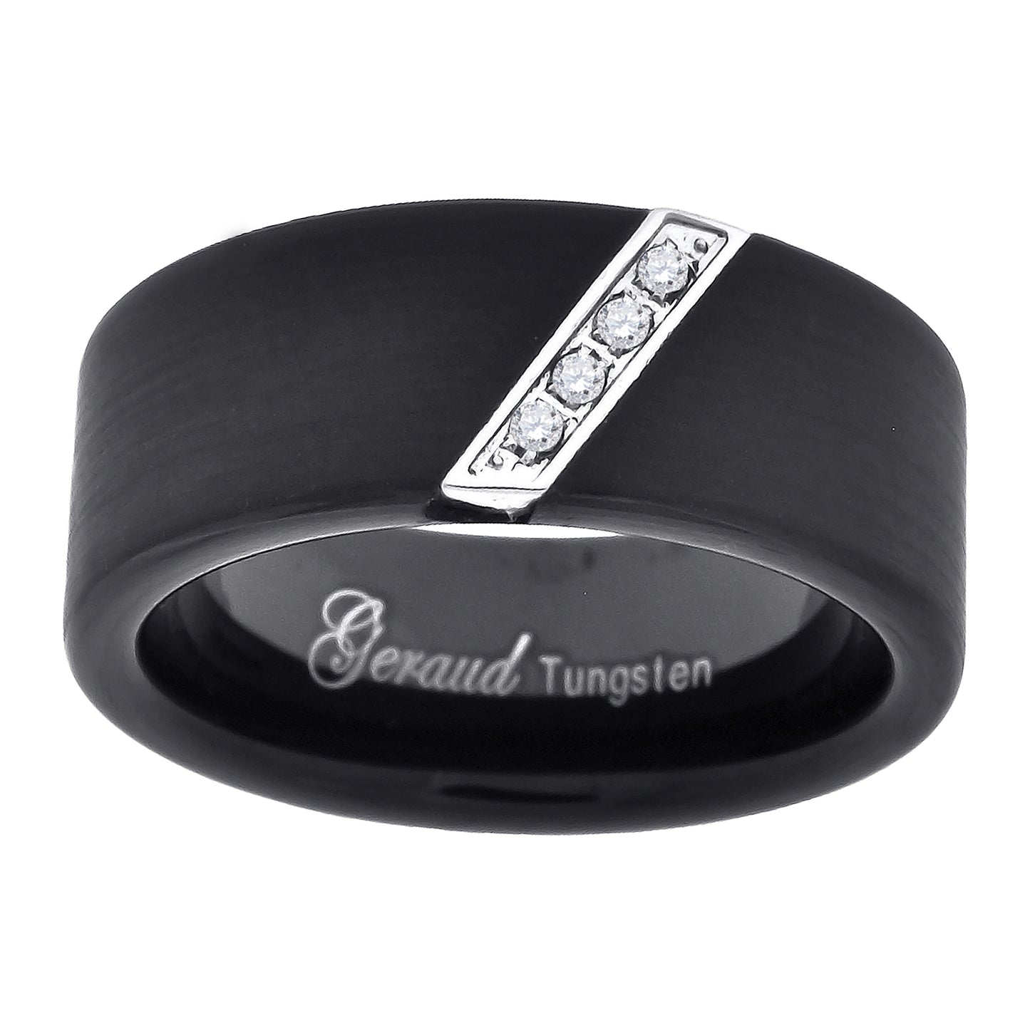 Tungsten Black Matt Diagonal Cubic Zirconia Line Mens Comfort-fit 8mm Size-7-14 Bridal Anniversary Engagement Wedding Band