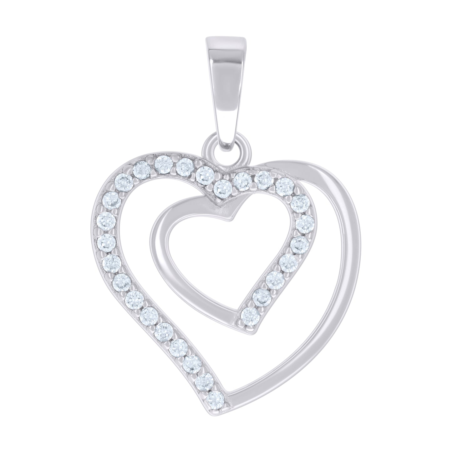 Sterling Silver Womens Cubic Zirconia Heart Charm Pendant