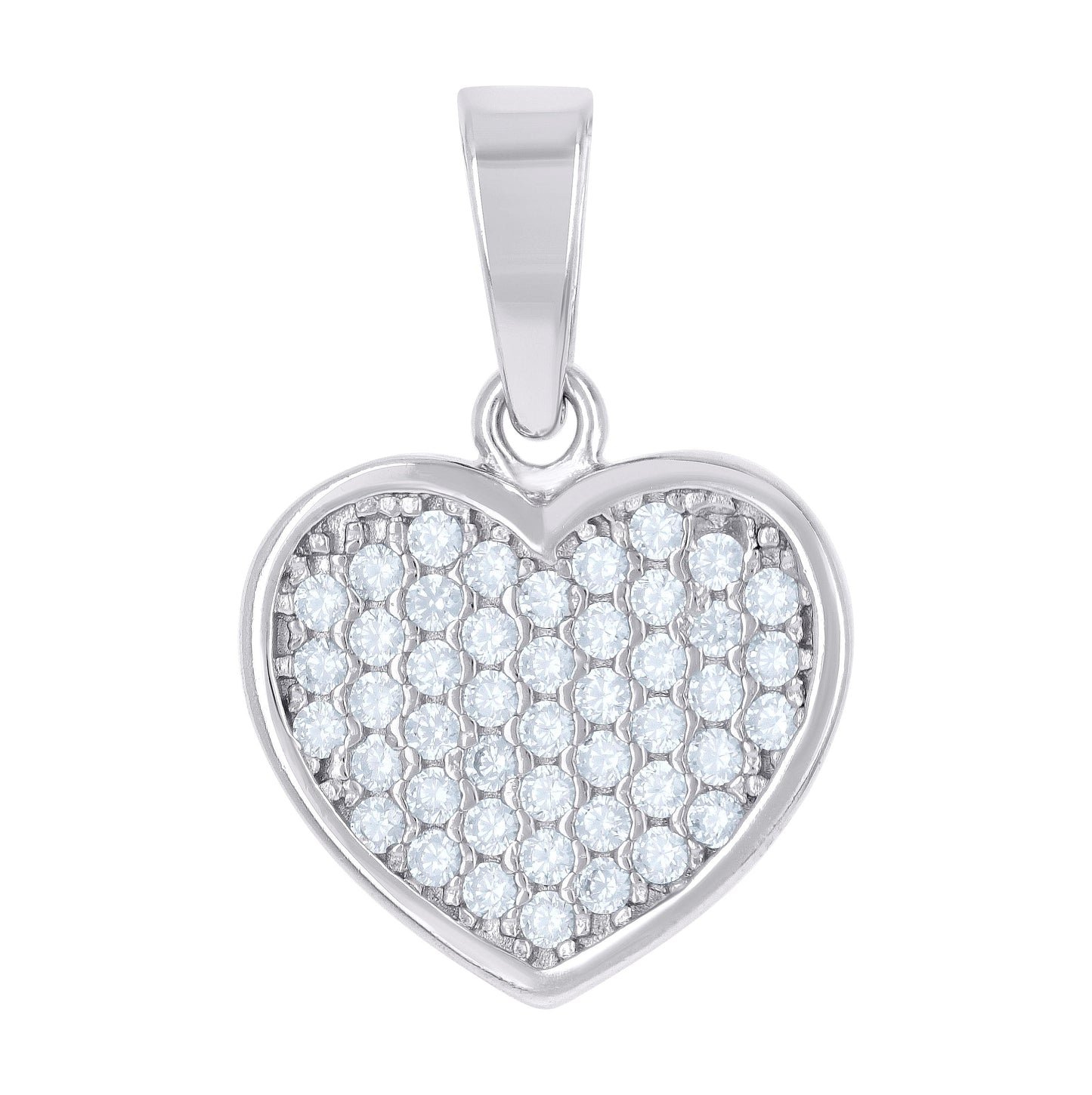 Sterling Silver Womens Cubic-Zirconia Heart Charm Pendant