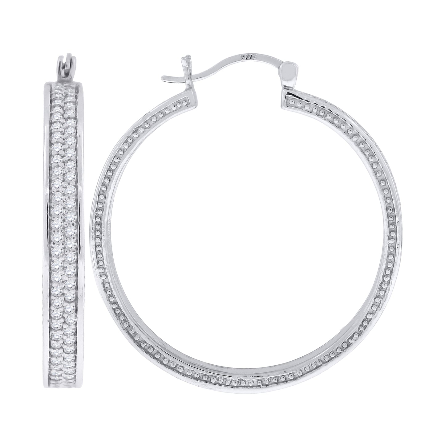 Sterling Silver Womens Cubic Zirconia Round Huggie Hoop Earrings