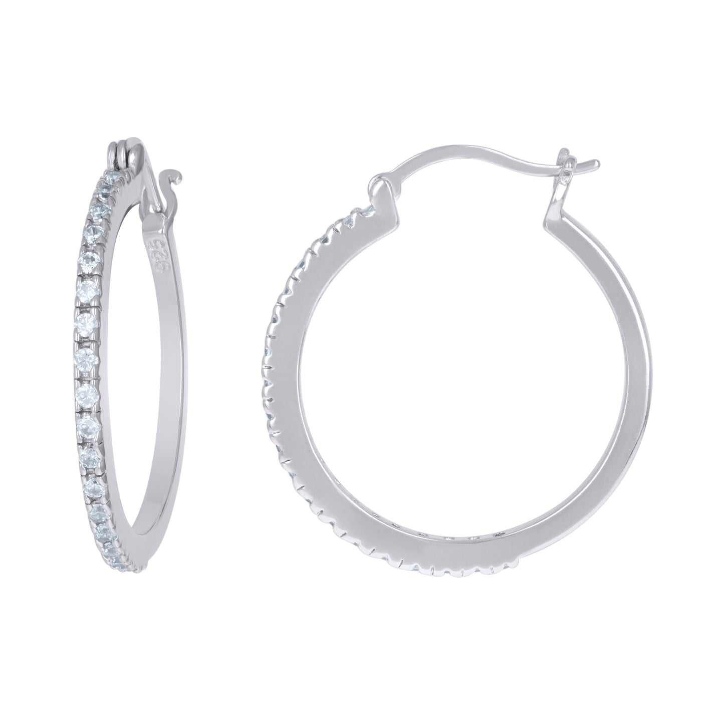 Sterling Silver Womens Cubic Zirconia Single Row Huggie Hoop Earrings