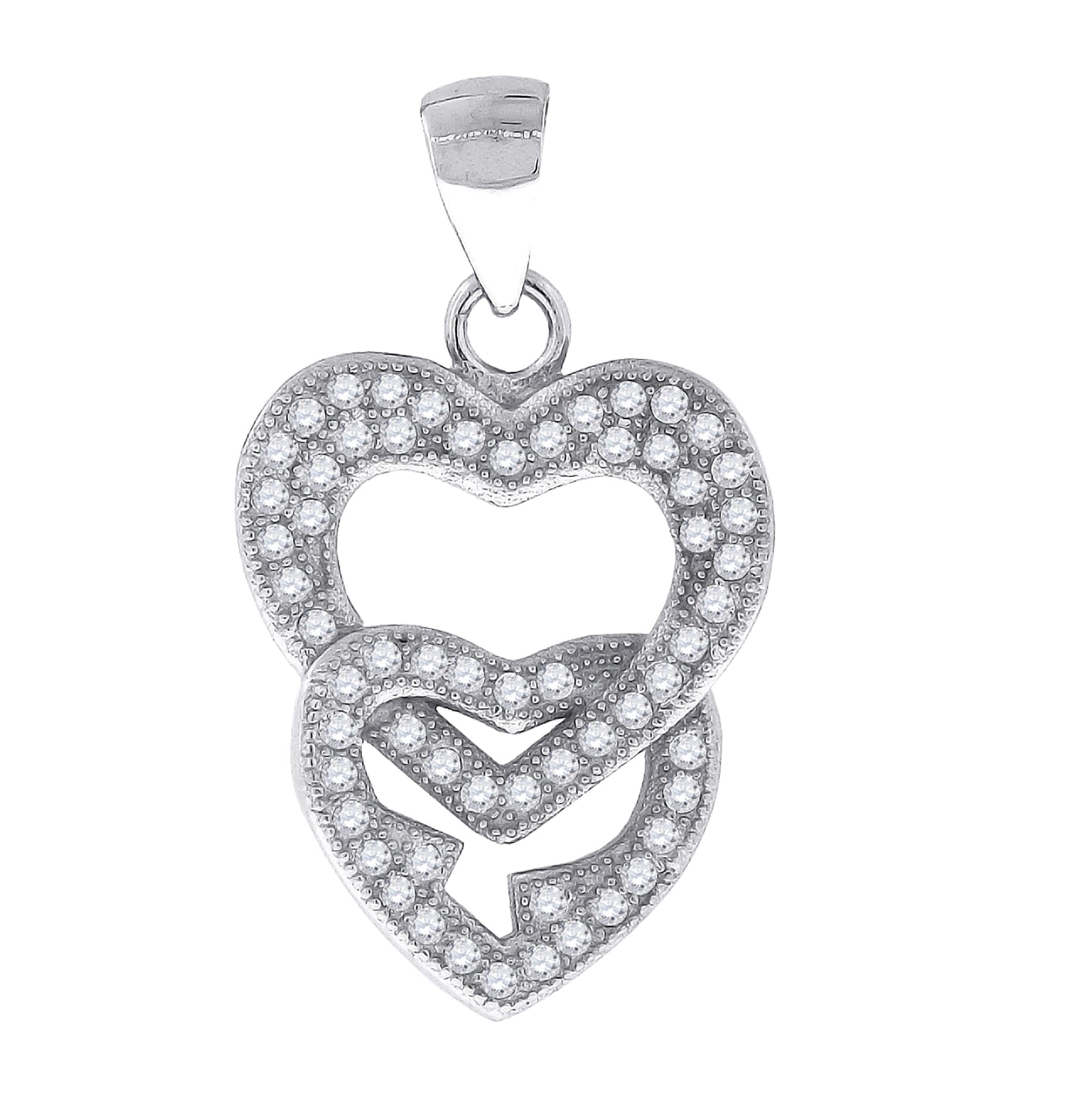 Sterling Silver Womens Cubic Zirconia Heart Intertwined Hearts Charm Pendant