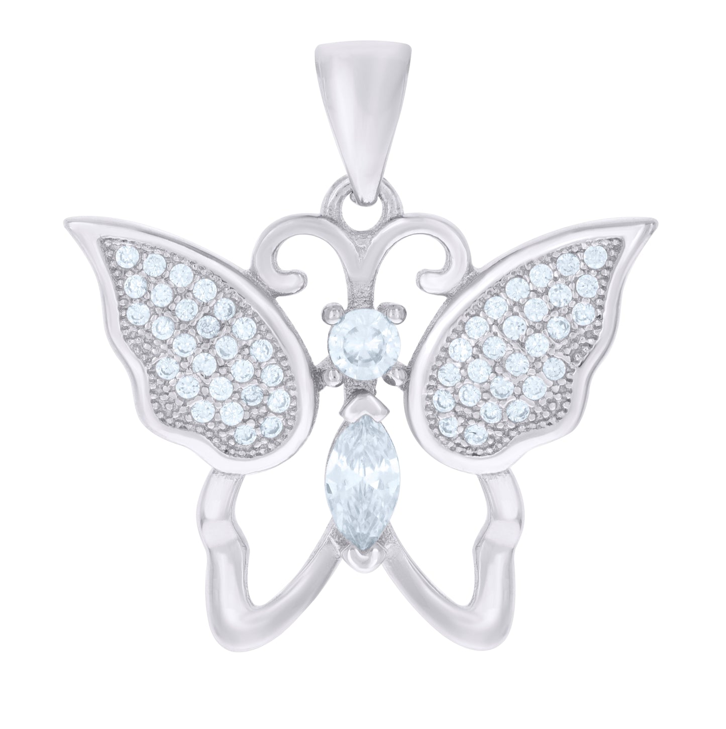 Sterling Silver Womens Cubic Zirconia Butterfly Charm Pendant