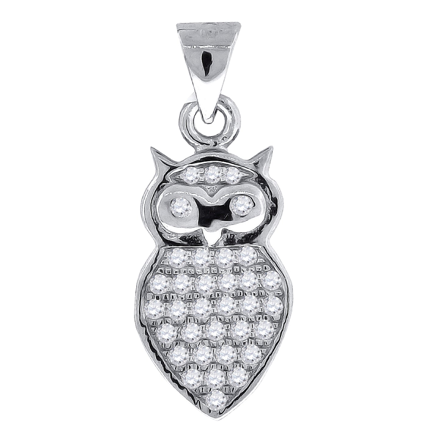 Sterling Silver Womens Cubic Zirconia Owl Bird Charm Pendant