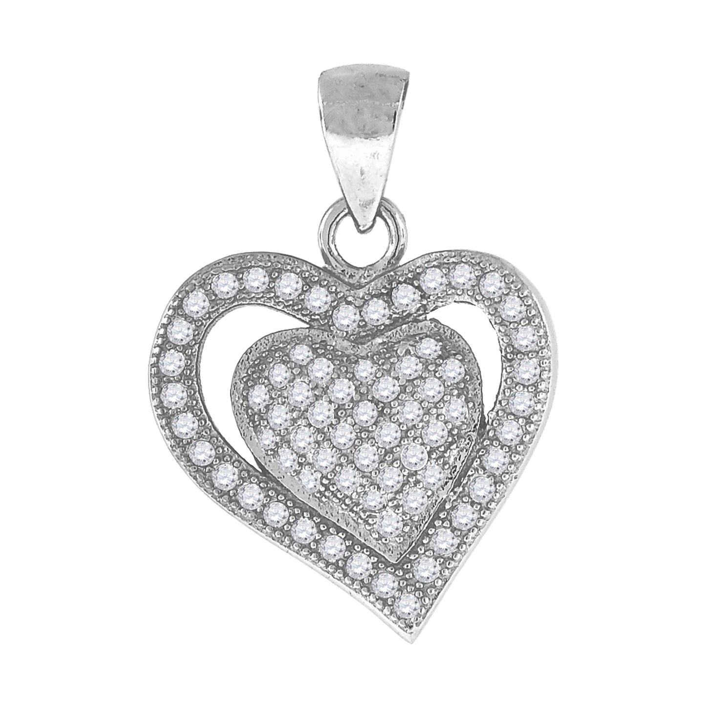 Sterling Silver Womens Cubic-Zirconia Heart Charm Pendant