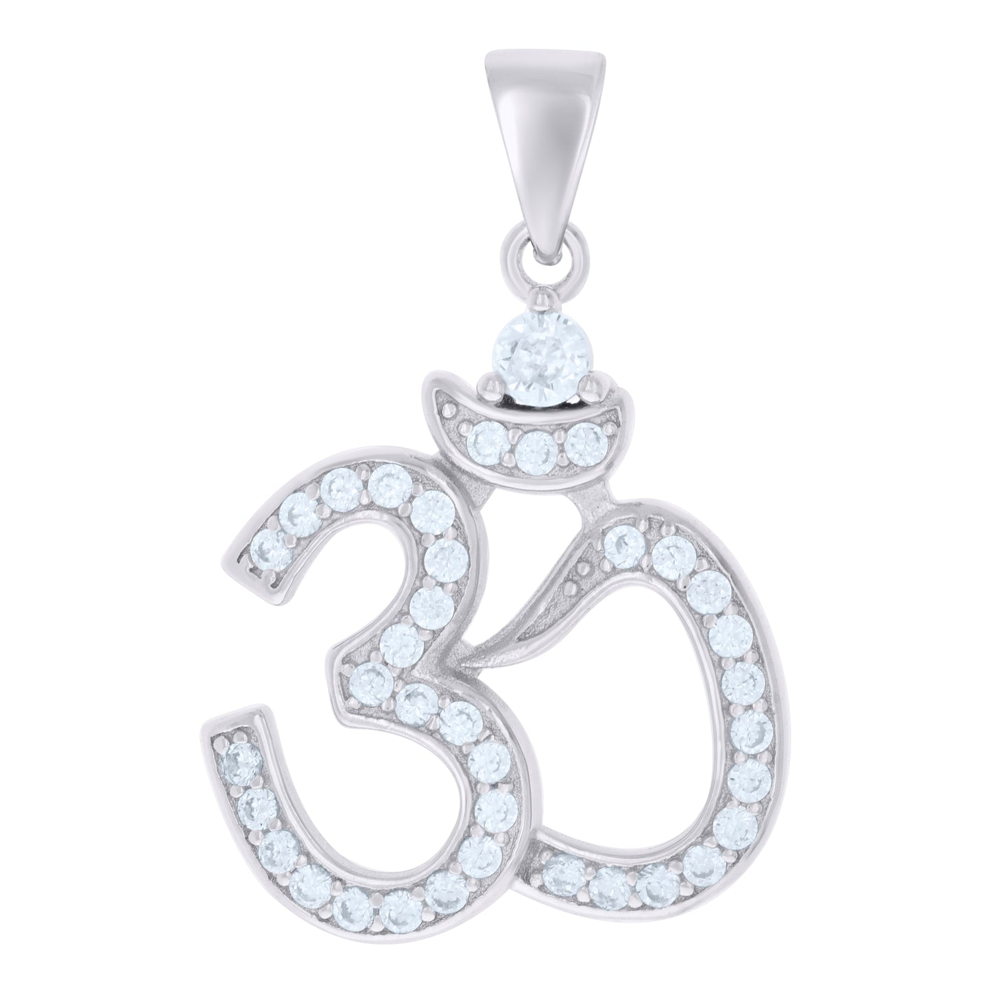 Sterling Silver Womens Cubic Zirconia Ohm Symbol Religious Charm Pendant