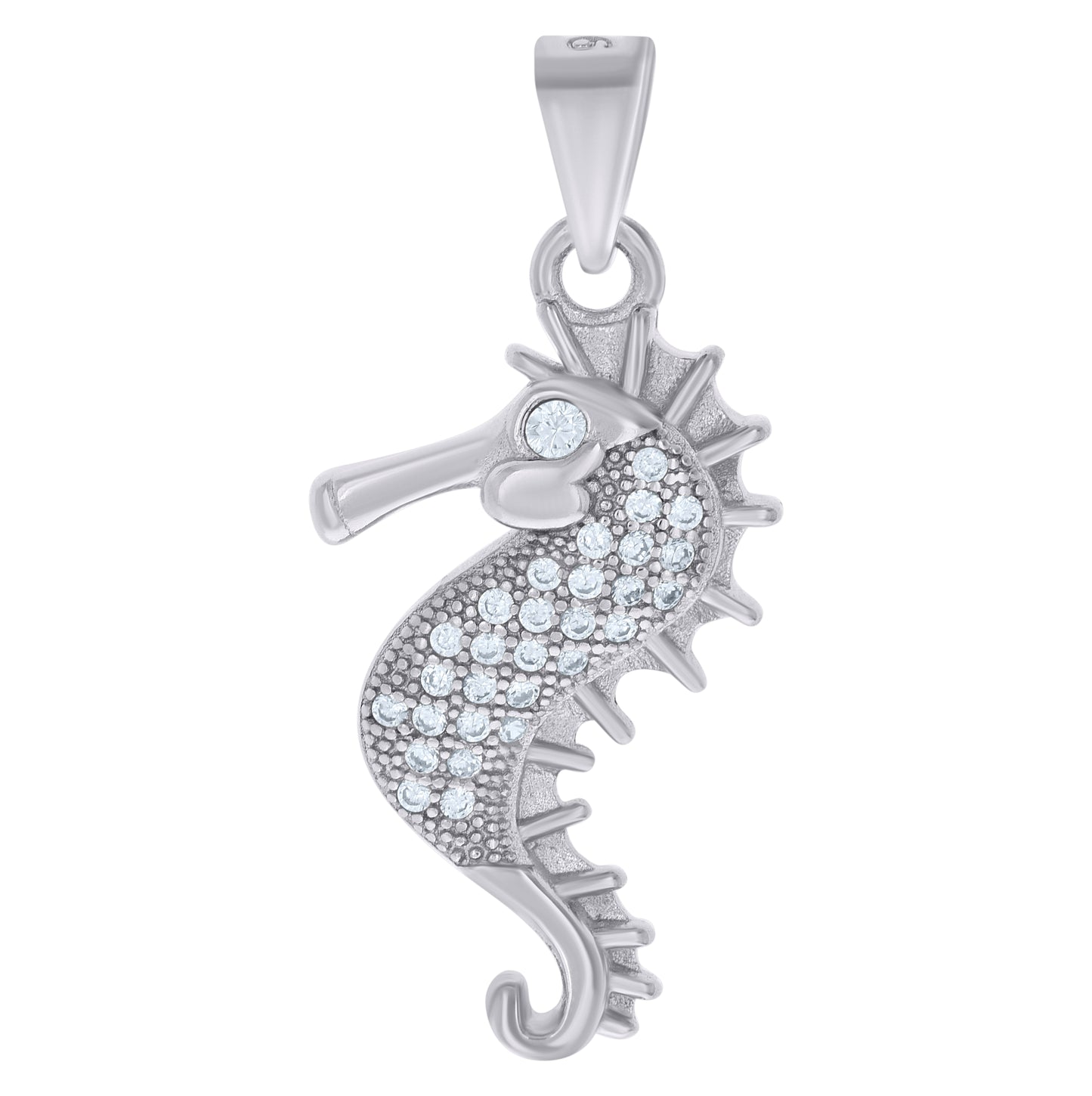 Sterling Silver Mens Cubic Zirconia Seahorse Charm Pendant