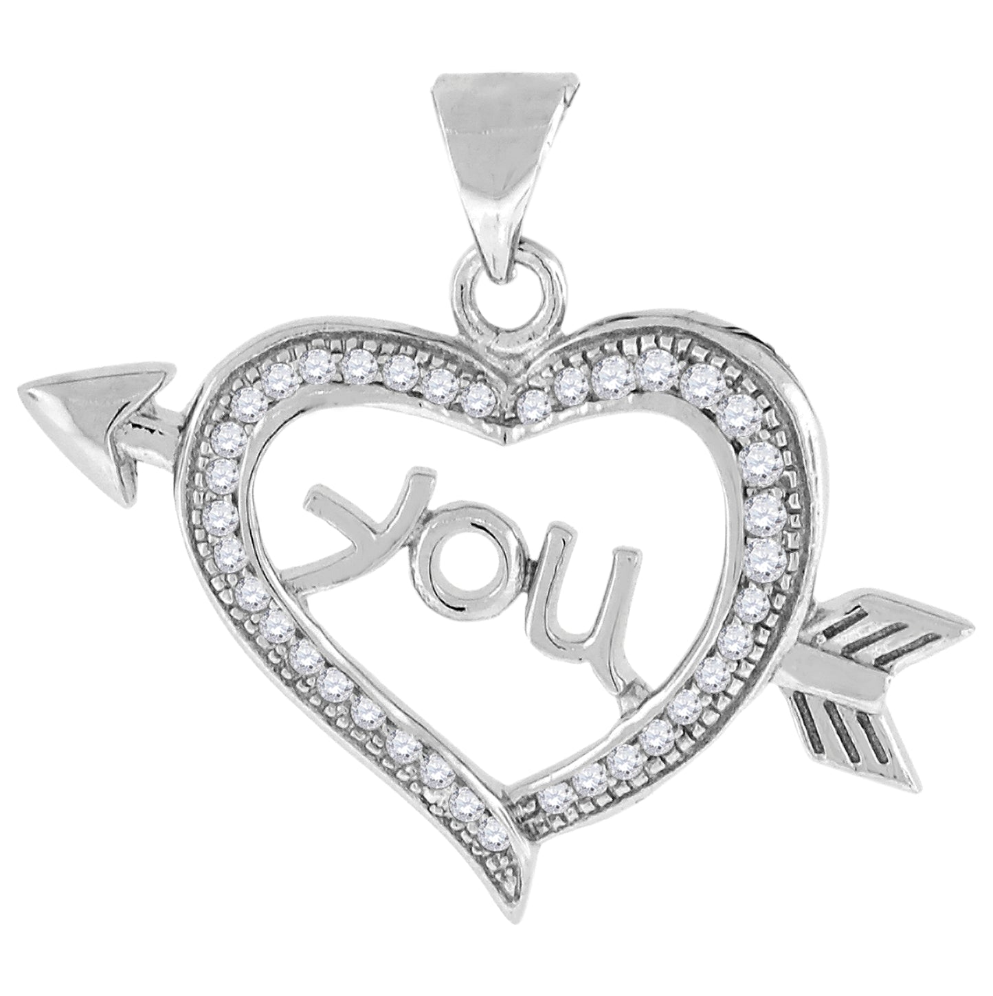 Sterling Silver Womens Cubic Zirconia Heart Charm Pendant