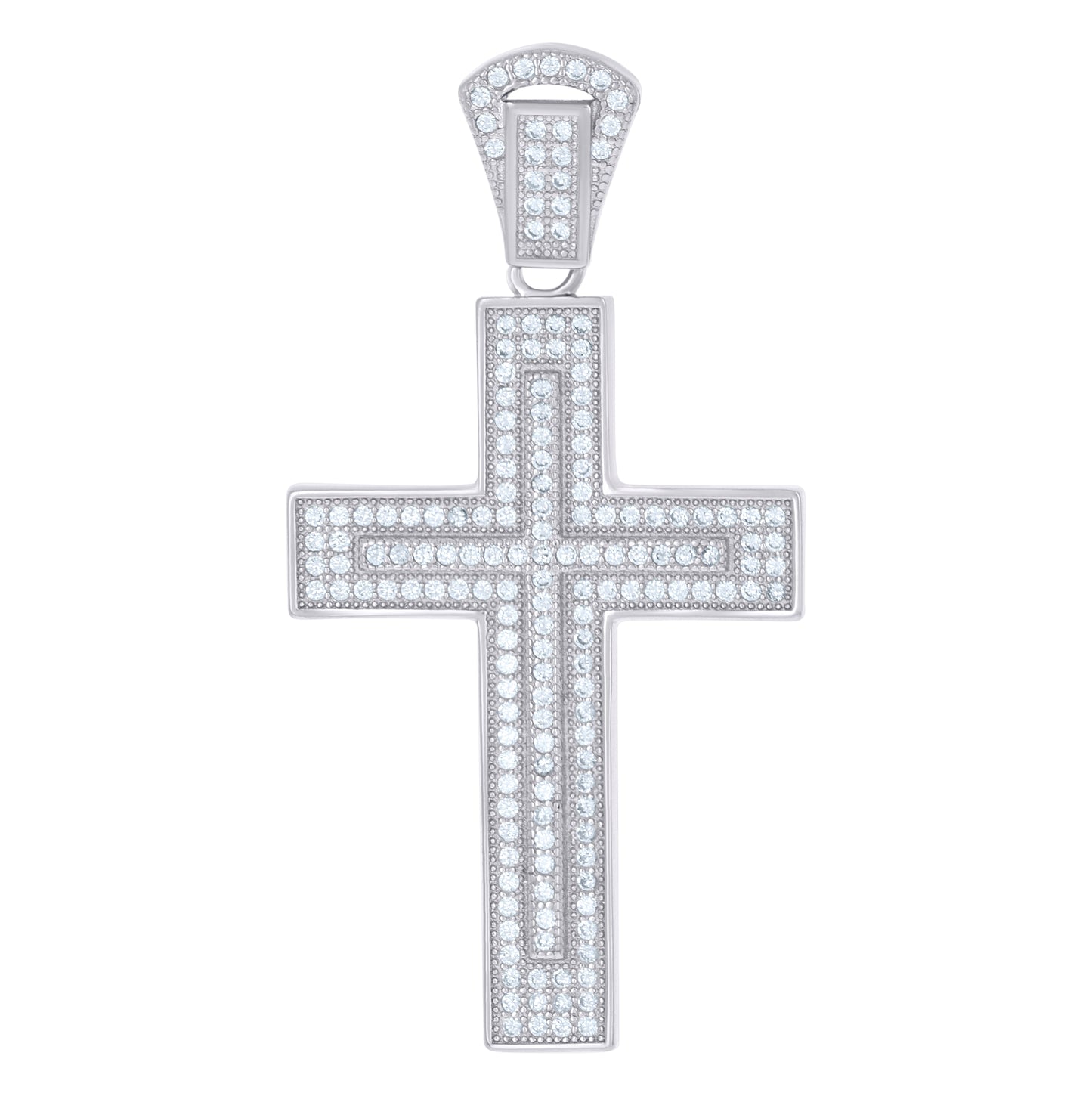 Sterling Silver Mens Cubic Zirconia Cross Religious Charm Pendant