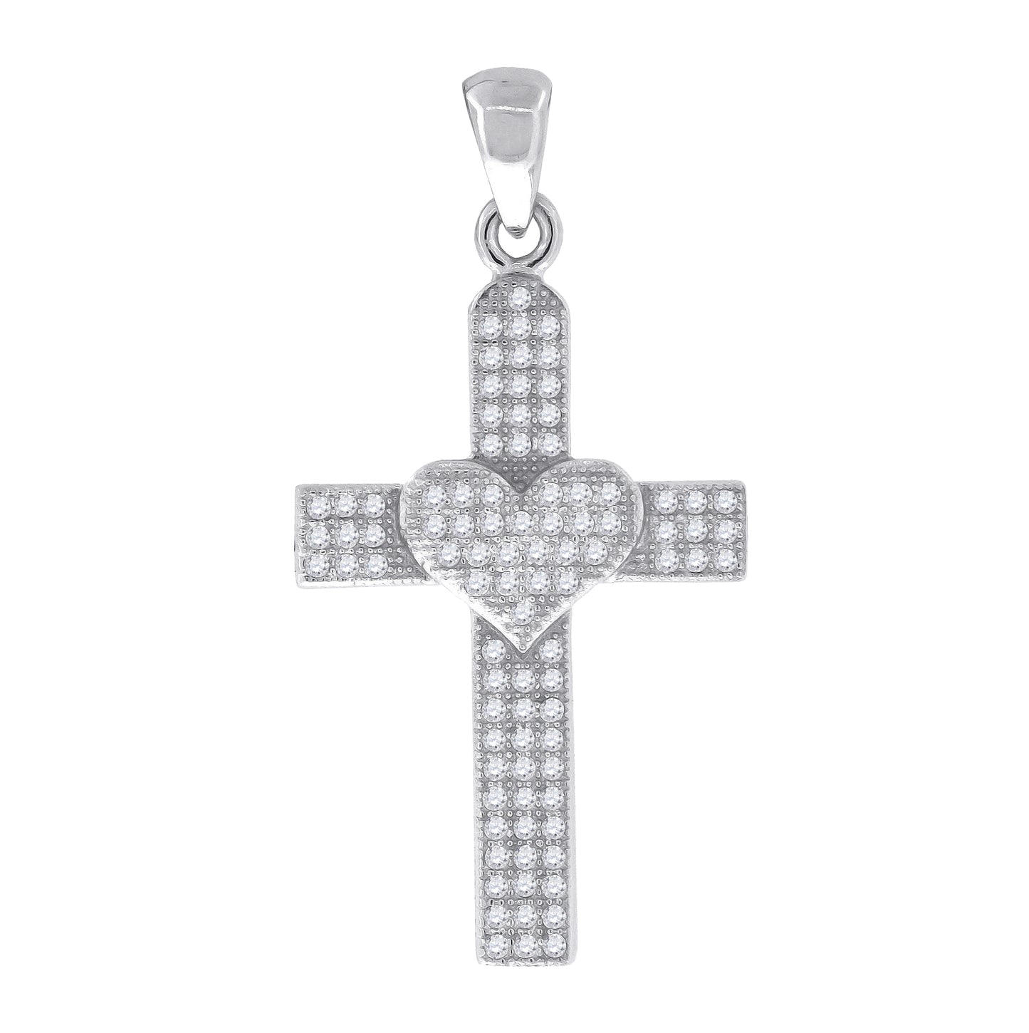 Sterling Silver Womens Cubic Zirconia Cross Heart Religious Charm Pendant