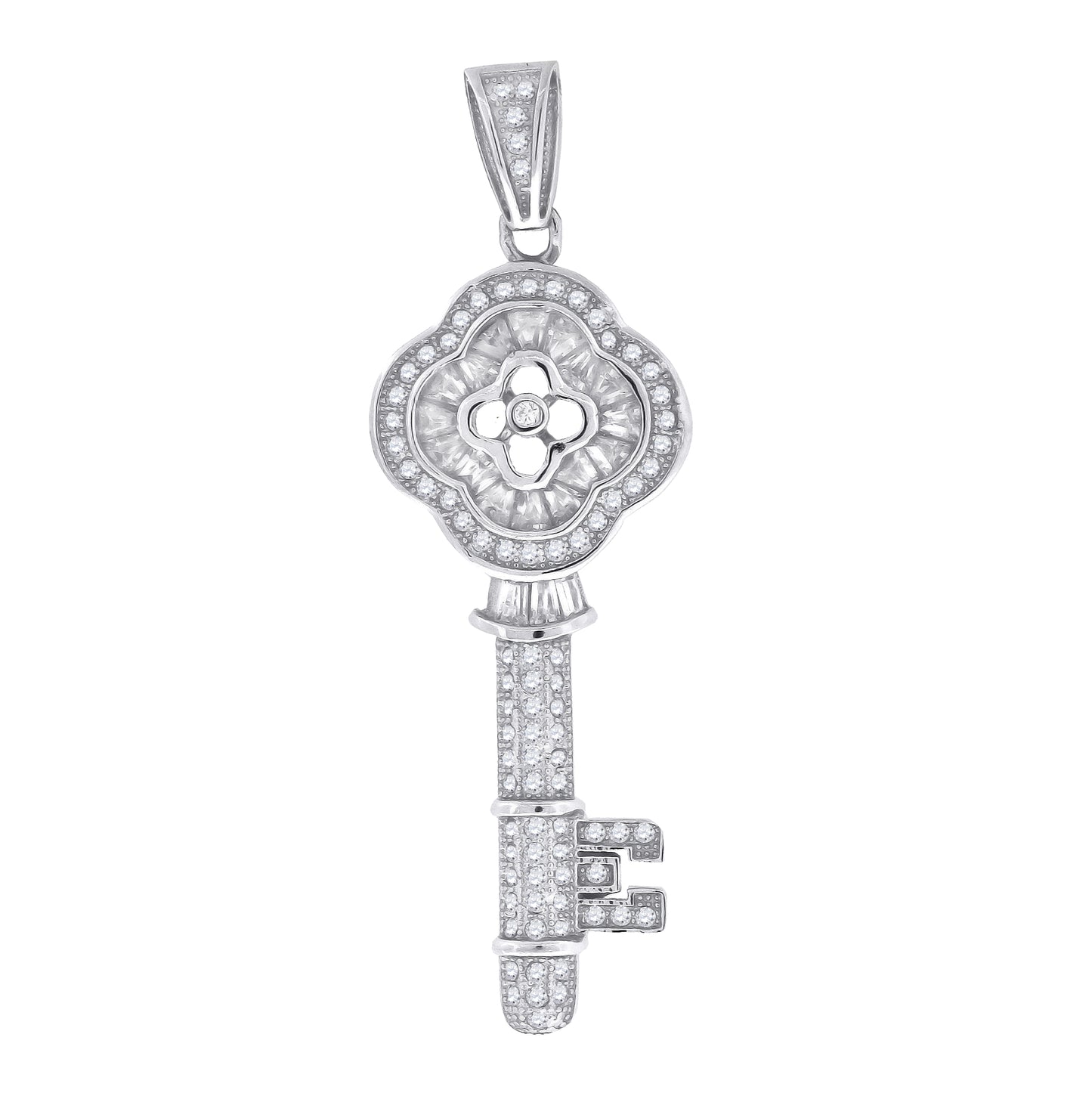 Sterling Silver Mens Cubic Zirconia Key Charm Pendant