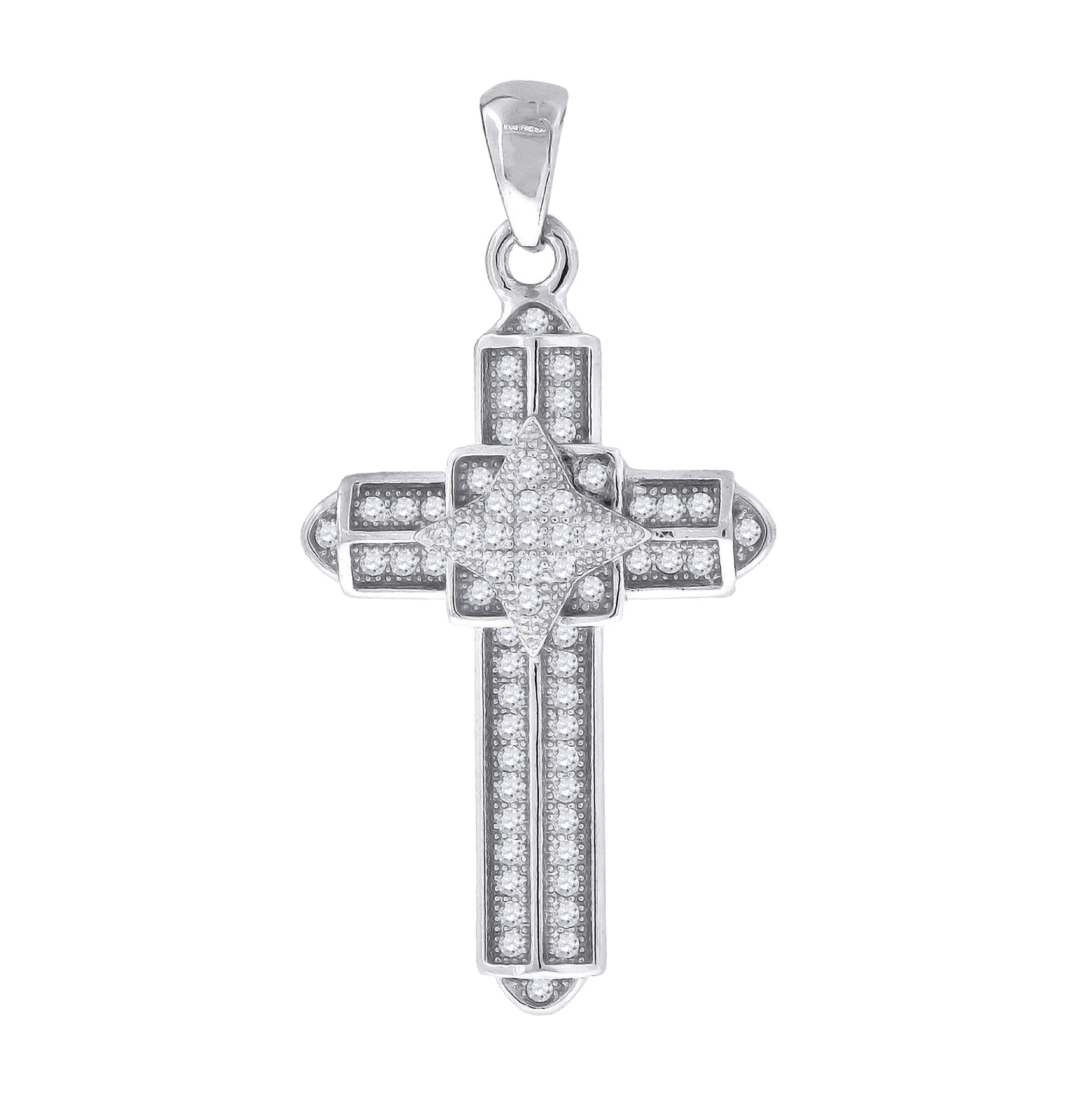 Sterling Silver Unisex Cubic-Zirconia Cross Religious Charm Pendant