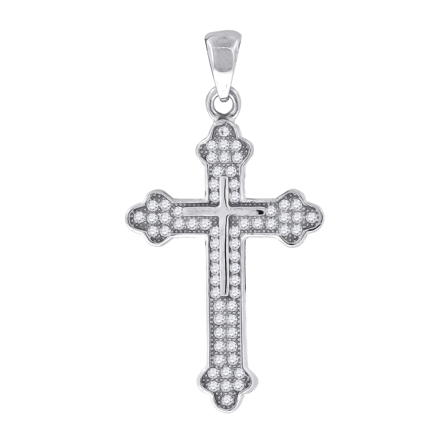 Sterling Silver Unisex Cubic-Zirconia Cross Religious Charm Pendant