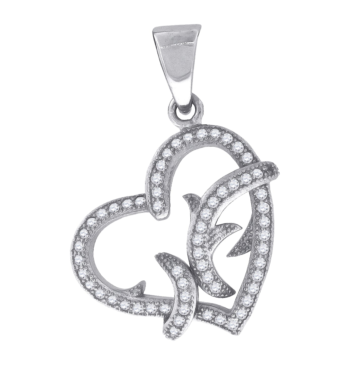 Sterling Silver Womens Cubic Zirconia Heart Charm Pendant