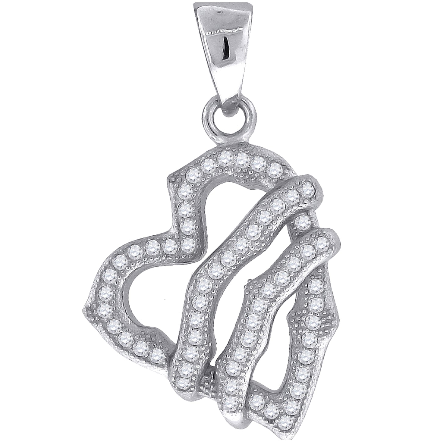 Sterling Silver Womens Cubic-Zirconia Heart Charm Pendant