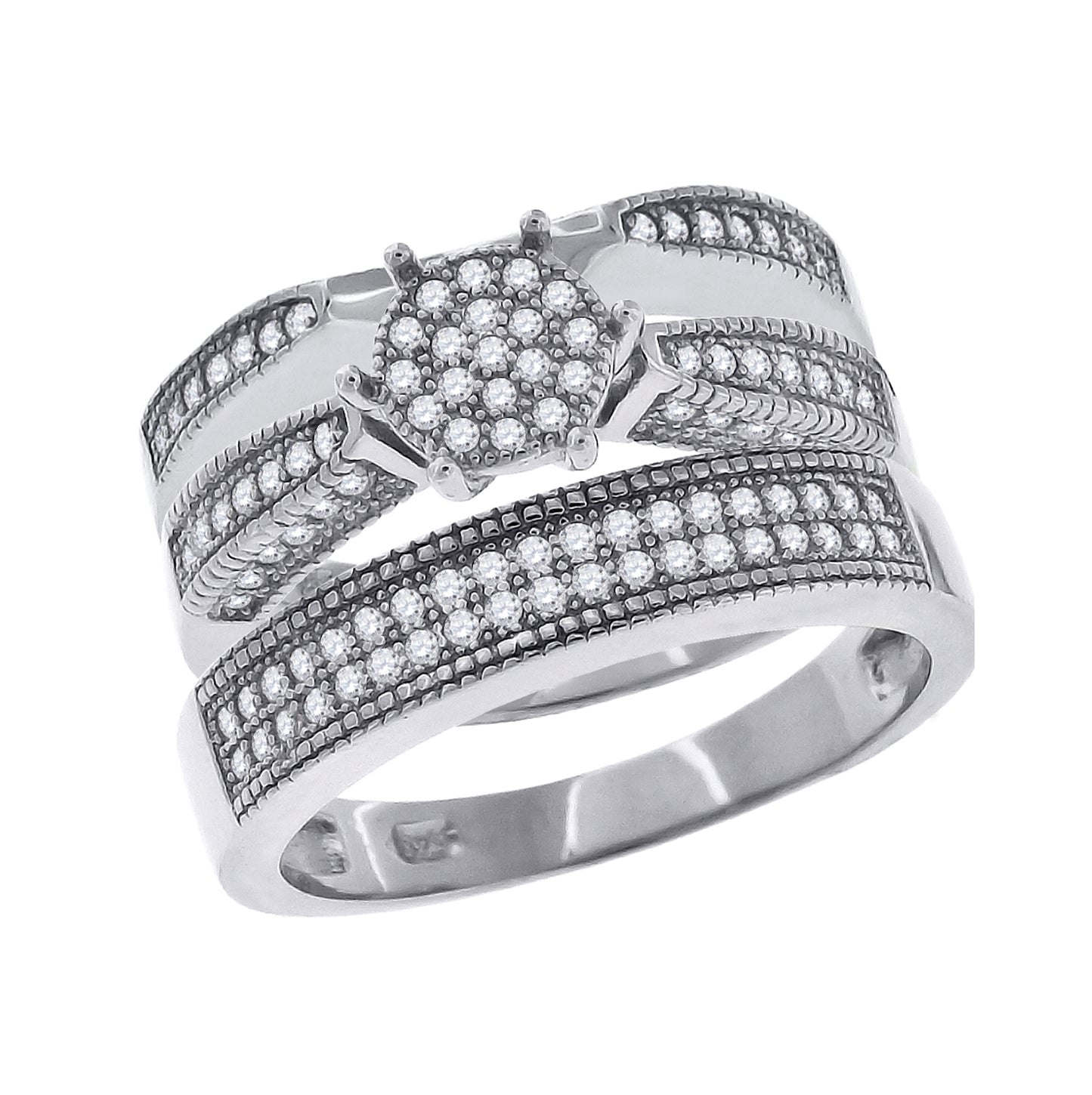 Sterling Silver Cubic Zirconia Trio Sizes 6 To 11 Bridal Anniversary Engagement Wedding Band Ring