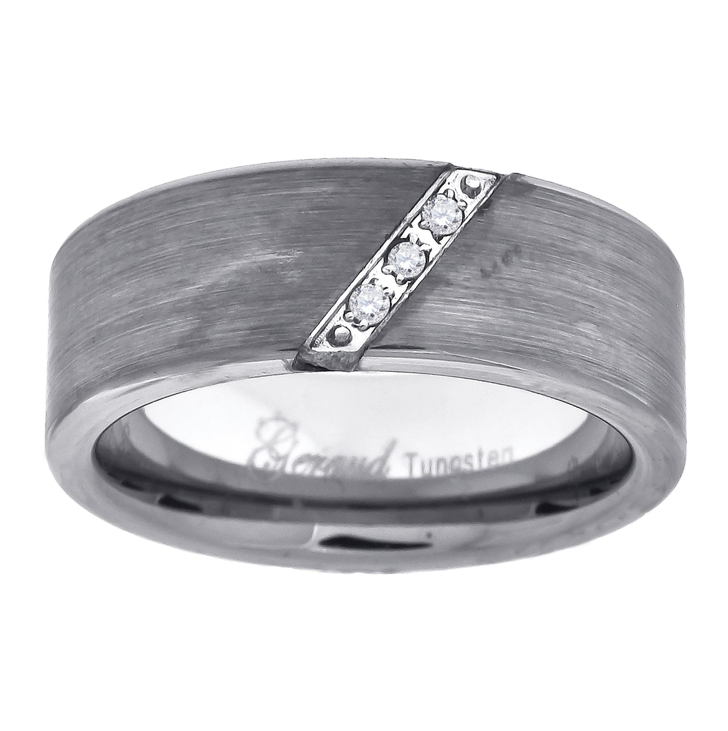 Tungsten Brushed Diagonal Cubic Zirconia Line Mens Comfort-fit 8mm Size-7-14 Bridal Anniversary Engagement Wedding Band