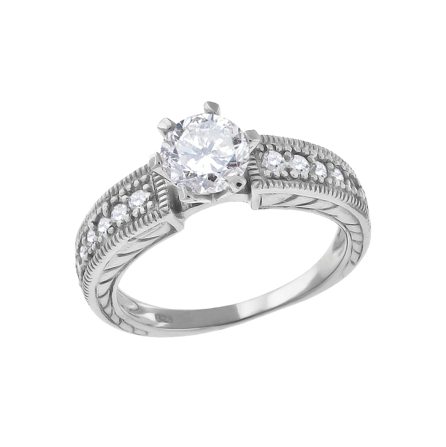 Sterling Silver Women's Cubic Zirconia Sizes 6 To 9 Round Center Stone Bridal Anniversary Engagement WeddingBand Ring